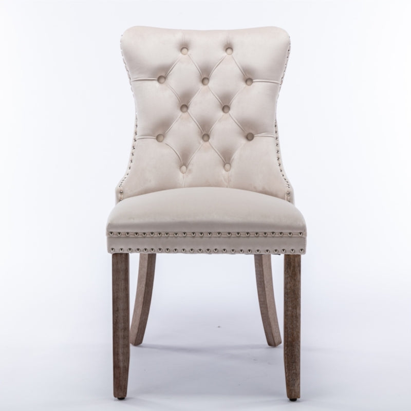 AADEN 2x Fabric Dining chairs with Wooden legs, Rings and Studs