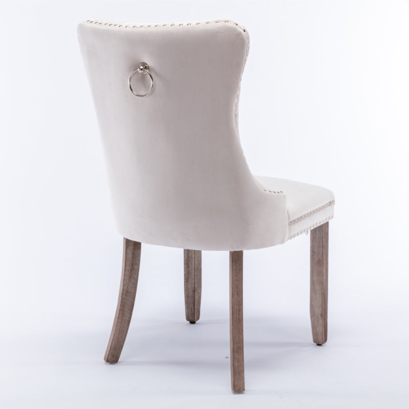 AADEN 2x Fabric Dining chairs with Wooden legs, Rings and Studs