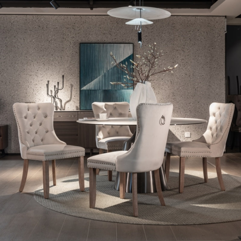 AADEN 2x Fabric Dining chairs with Wooden legs, Rings and Studs