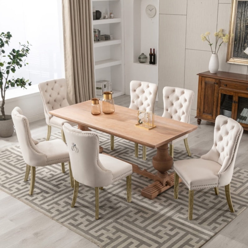 AADEN 2x Fabric Dining chairs with Wooden legs, Rings and Studs