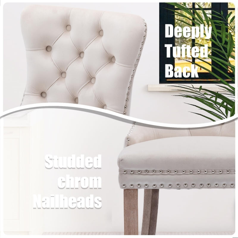 AADEN 2x Fabric Dining chairs with Wooden legs, Rings and Studs