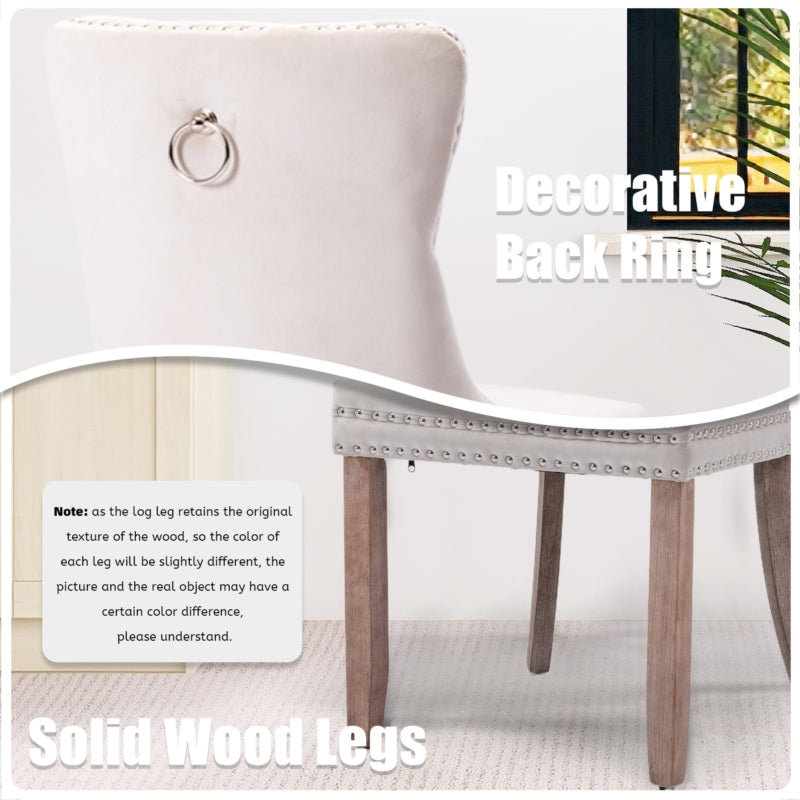 AADEN 2x Fabric Dining chairs with Wooden legs, Rings and Studs