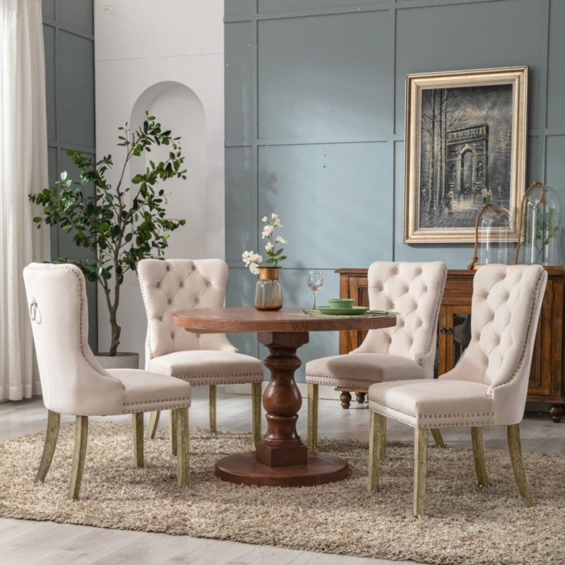 AADEN 2x Fabric Dining chairs with Wooden legs, Rings and Studs