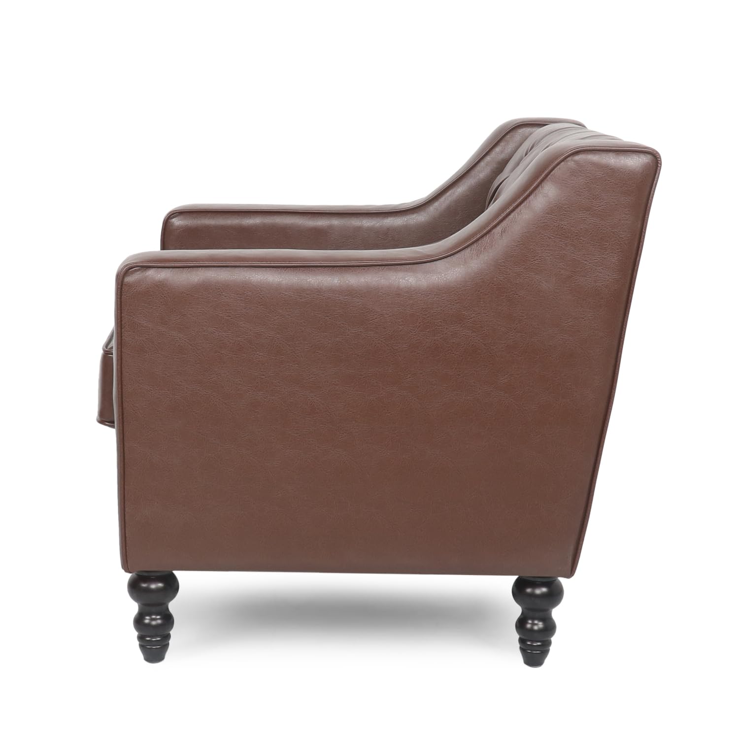 Modern Light Brown/Brown Ergonomic PU Leather Button-Tufted Club Chair