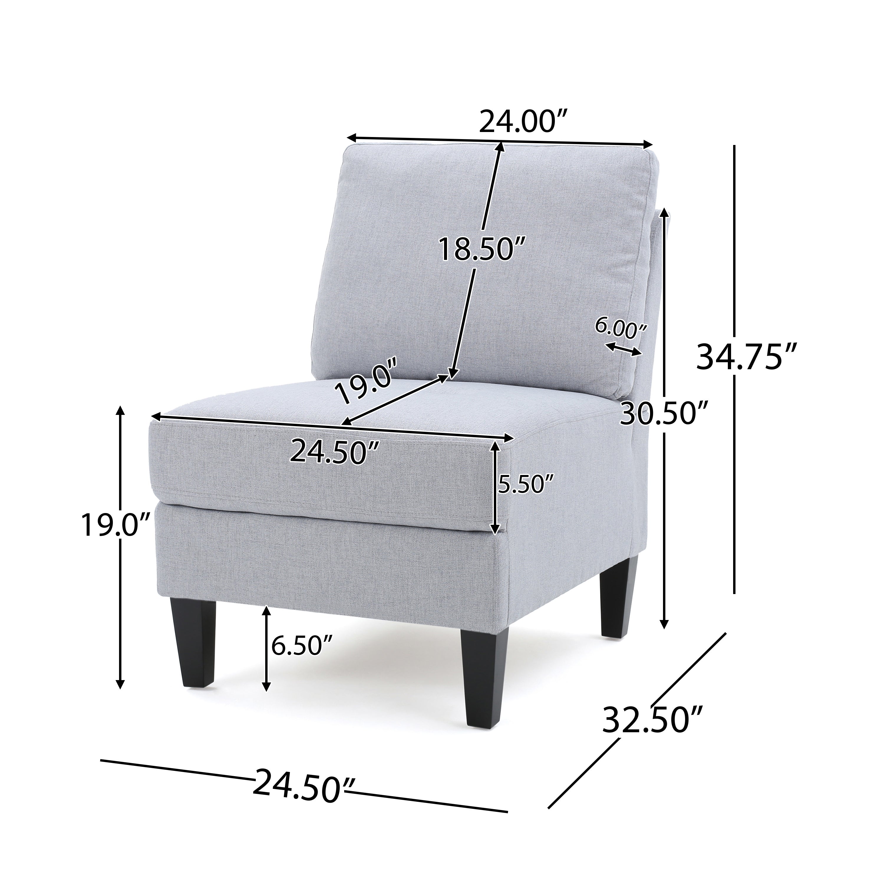 Set of 2 Modern Light Grey/Dark Grey Upholstered Fabric Single Sofas