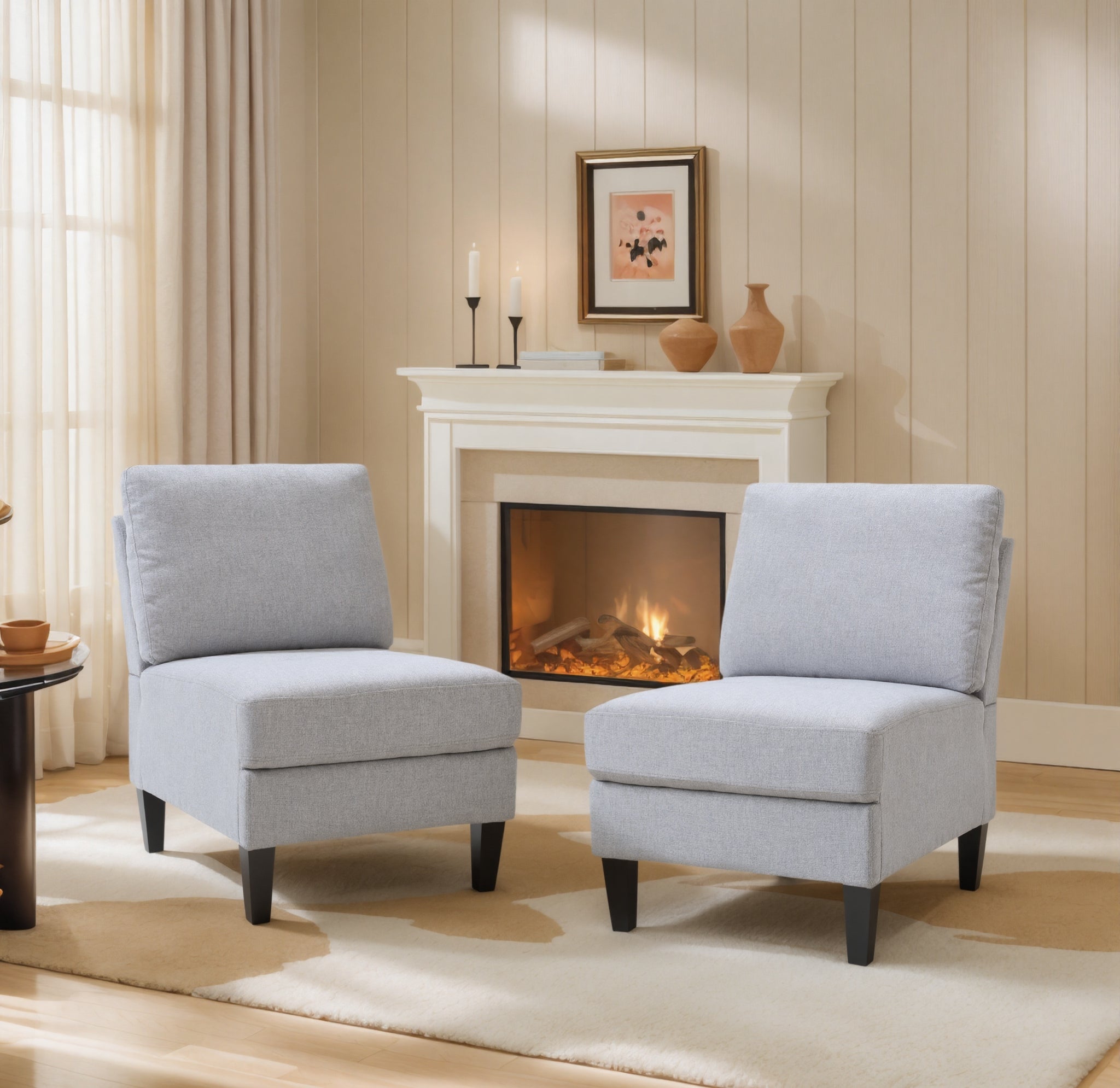 Set of 2 Modern Light Grey/Dark Grey Upholstered Fabric Single Sofas