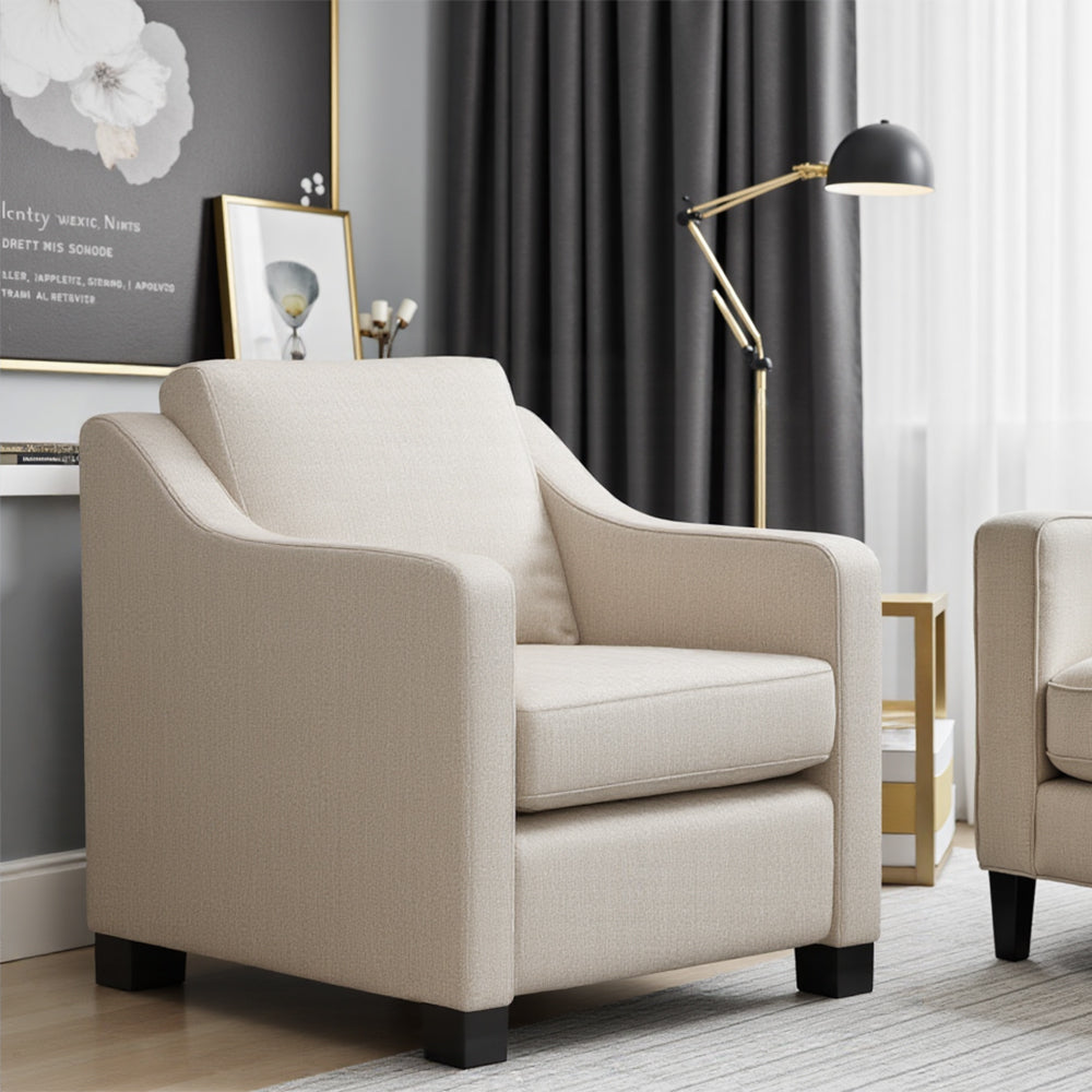 Contemporary Beige Fabric Upholstered Club Chair