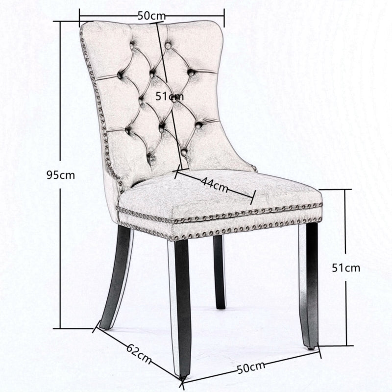 AADEN 2x Fabric Dining chairs with Wooden legs, Rings and Studs