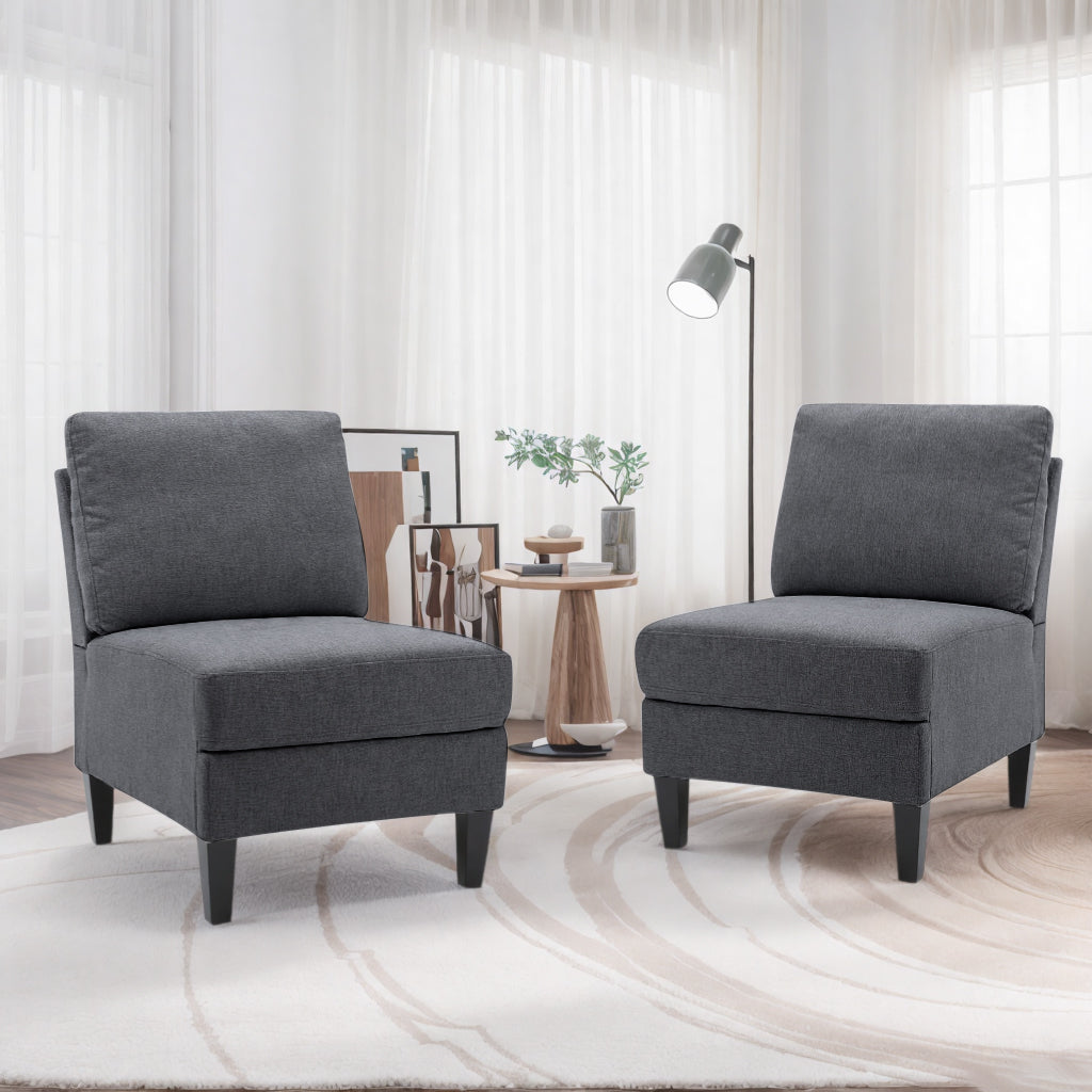 Set of 2 Modern Light Grey/Dark Grey Upholstered Fabric Single Sofas