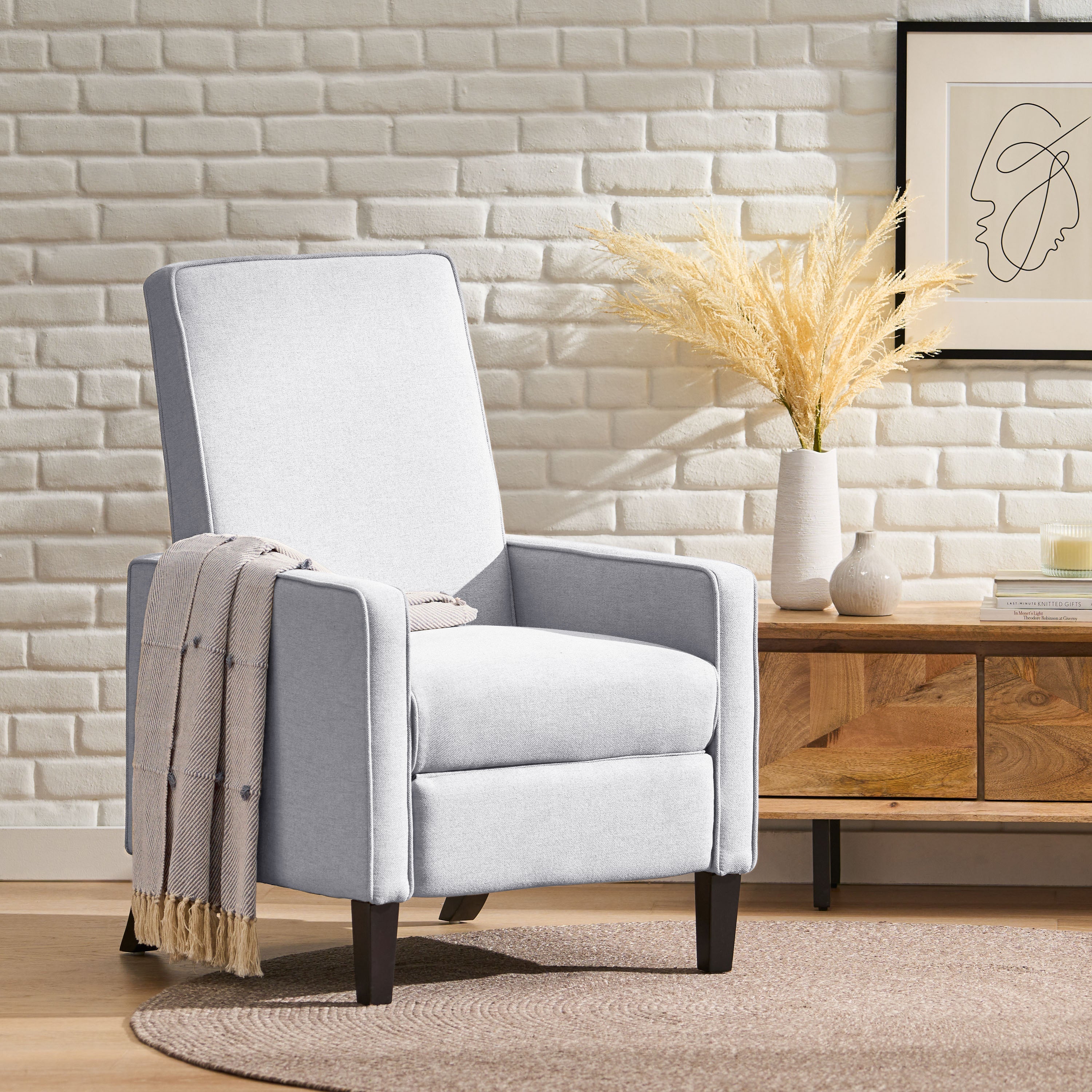 Minimalist Light Grey Reclining Fabric Upholstered Chair