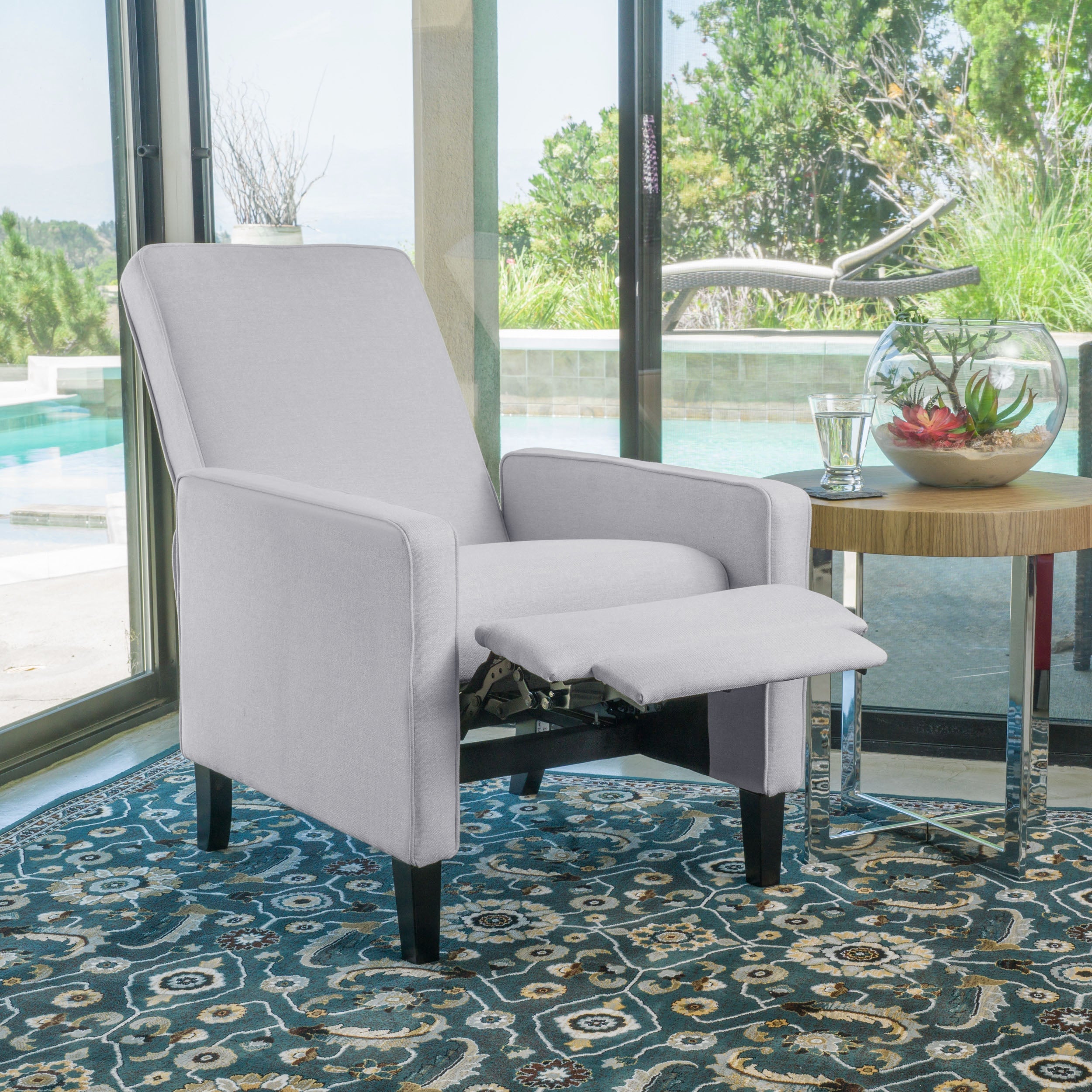 Minimalist Light Grey Reclining Fabric Upholstered Chair