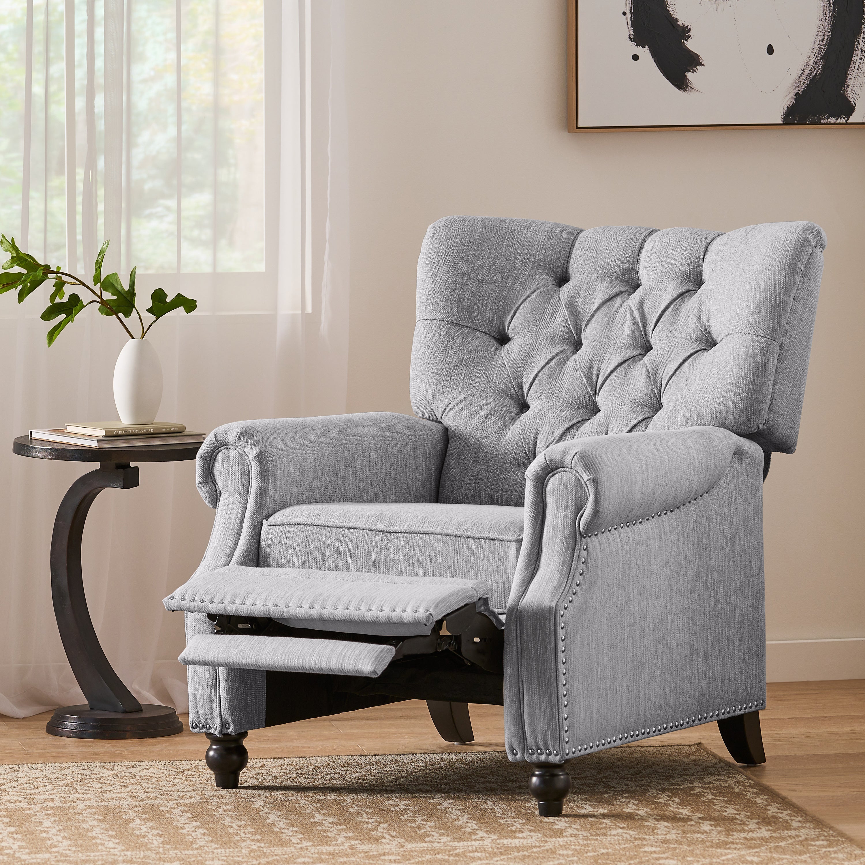 Classic Grey Button-Tufted Heavy-Duty Manual Recliner Sofa Chair