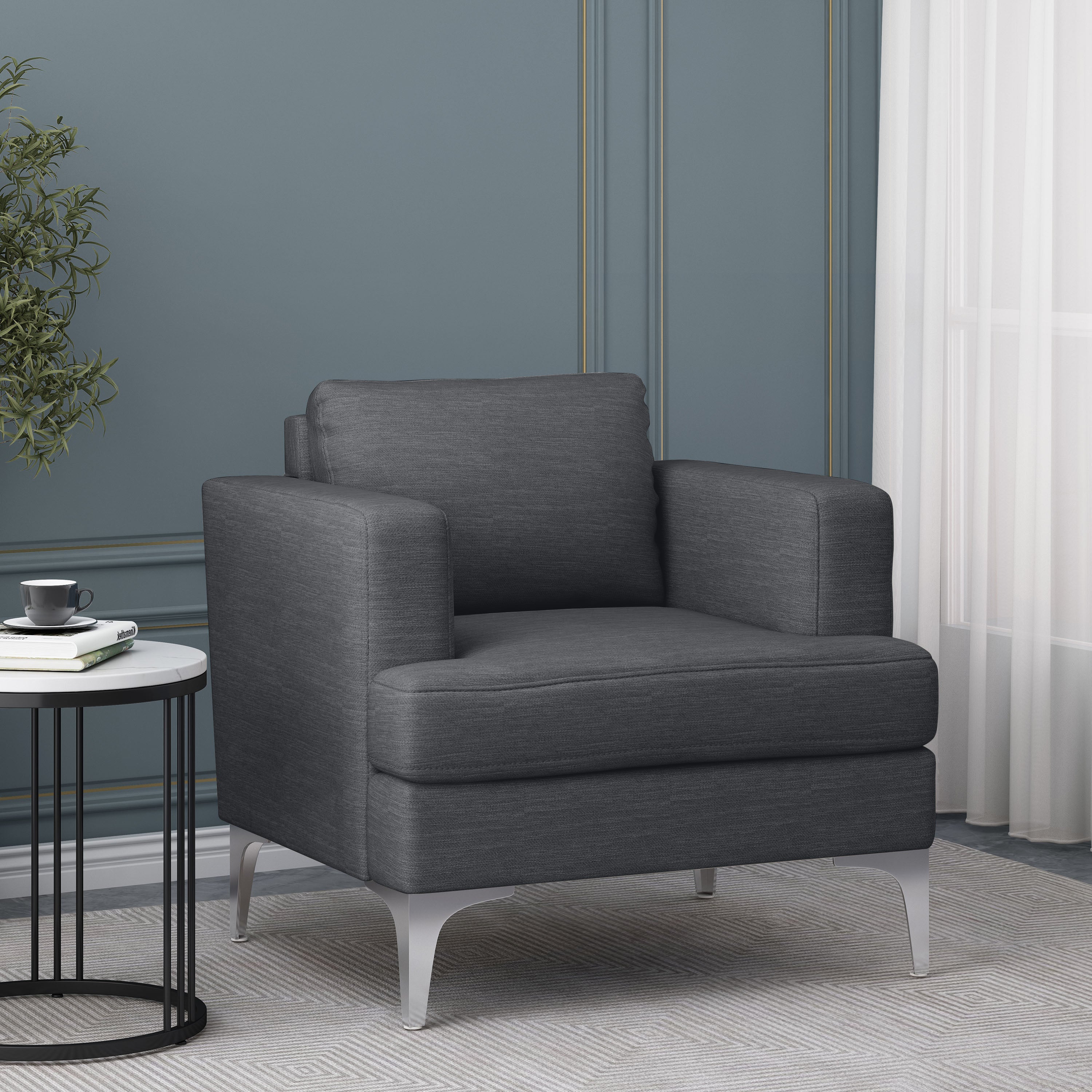 Minimalist Beige/Dark Grey/Navy Blue Fabric Upholstered Club Chair