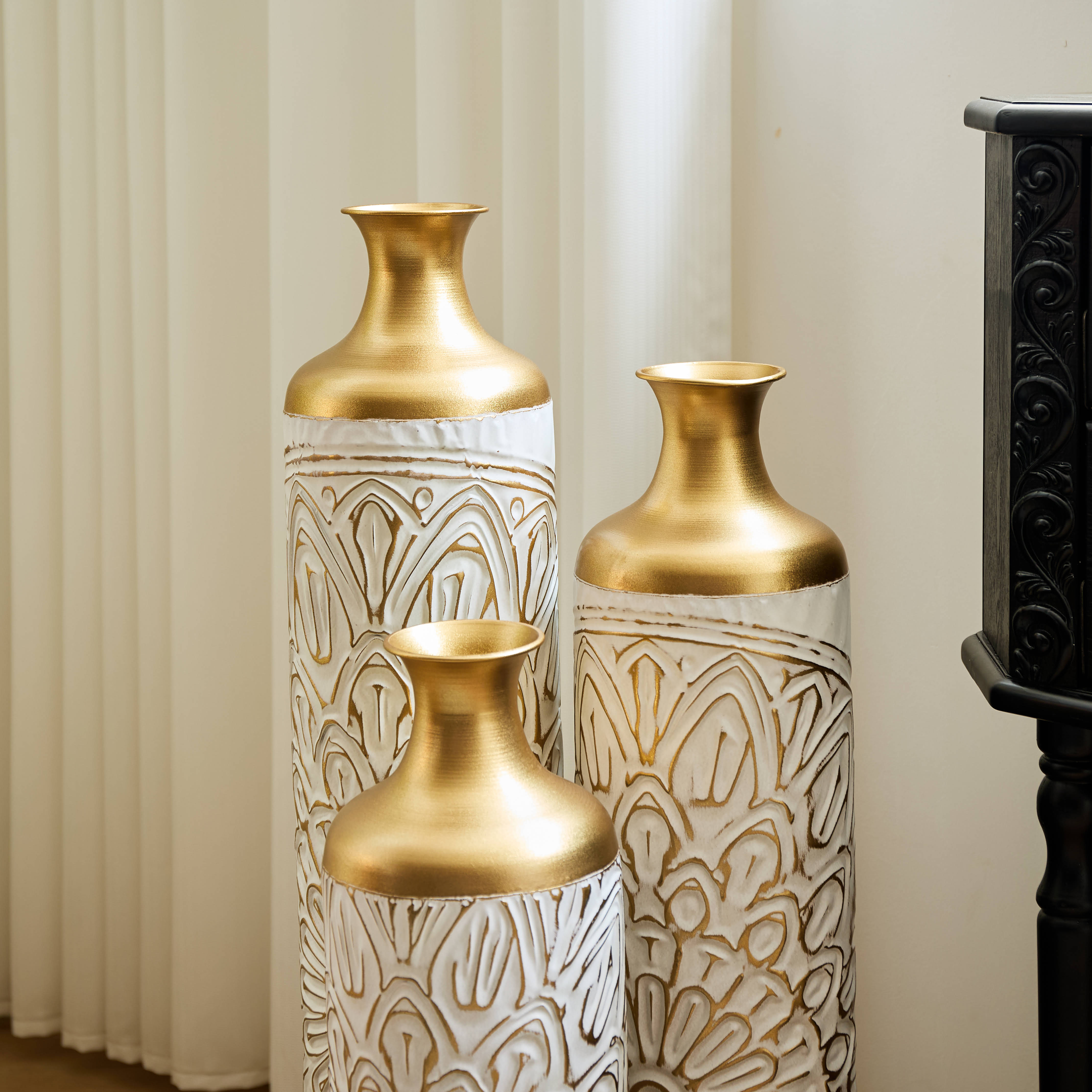 3-pieces home modern style decoration large glazed metal vase