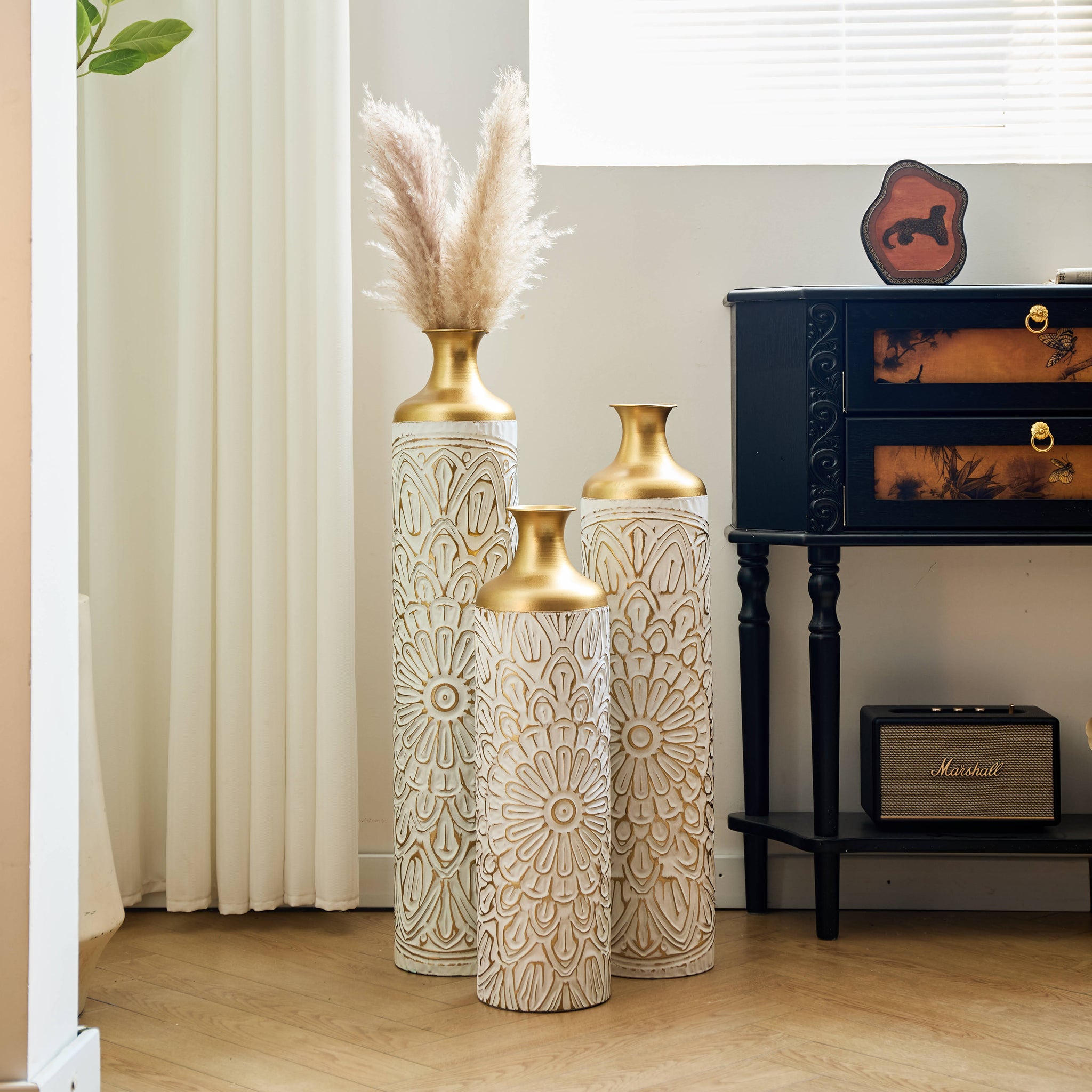 3-pieces home modern style decoration large glazed metal vase
