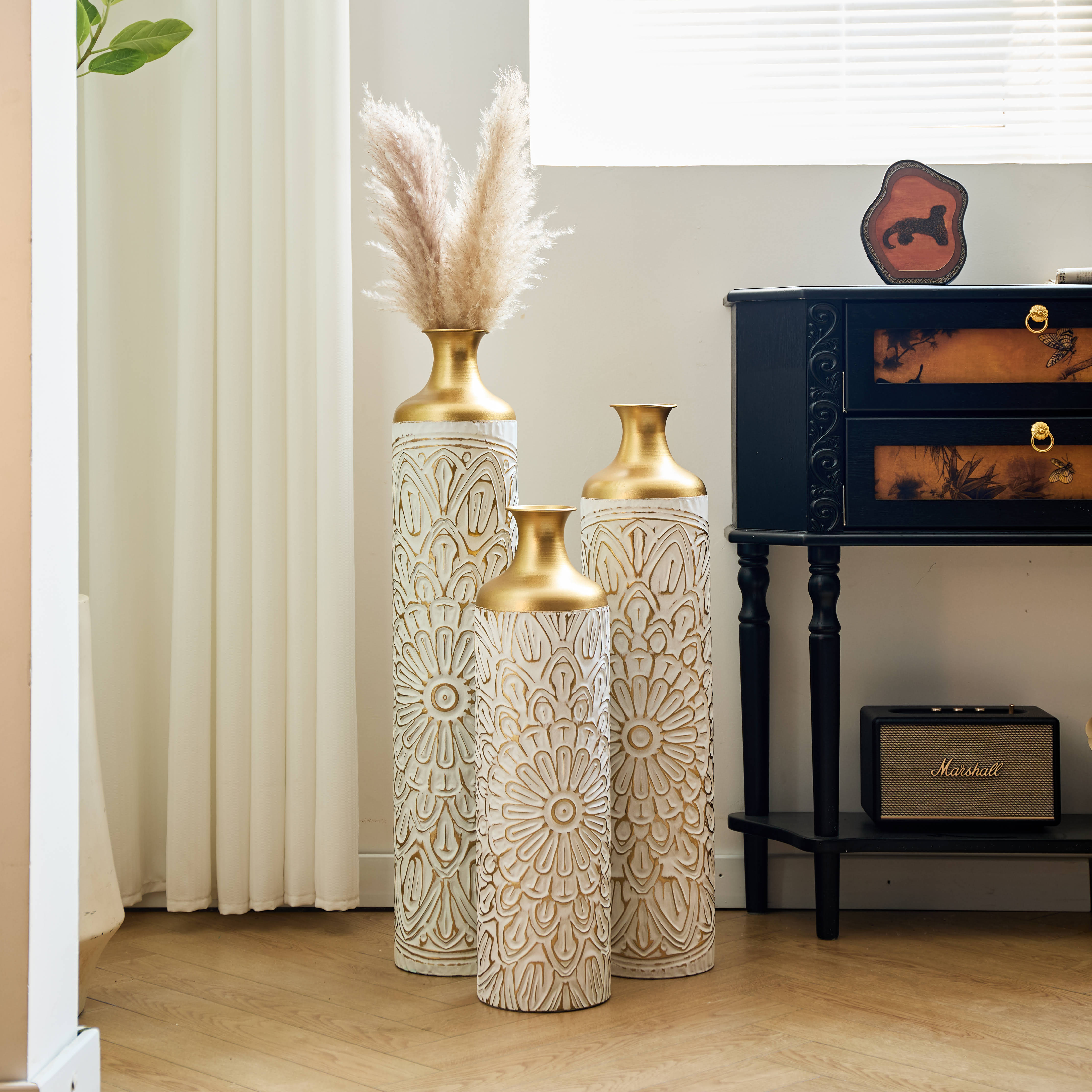 3-pieces home modern style decoration large glazed metal vase