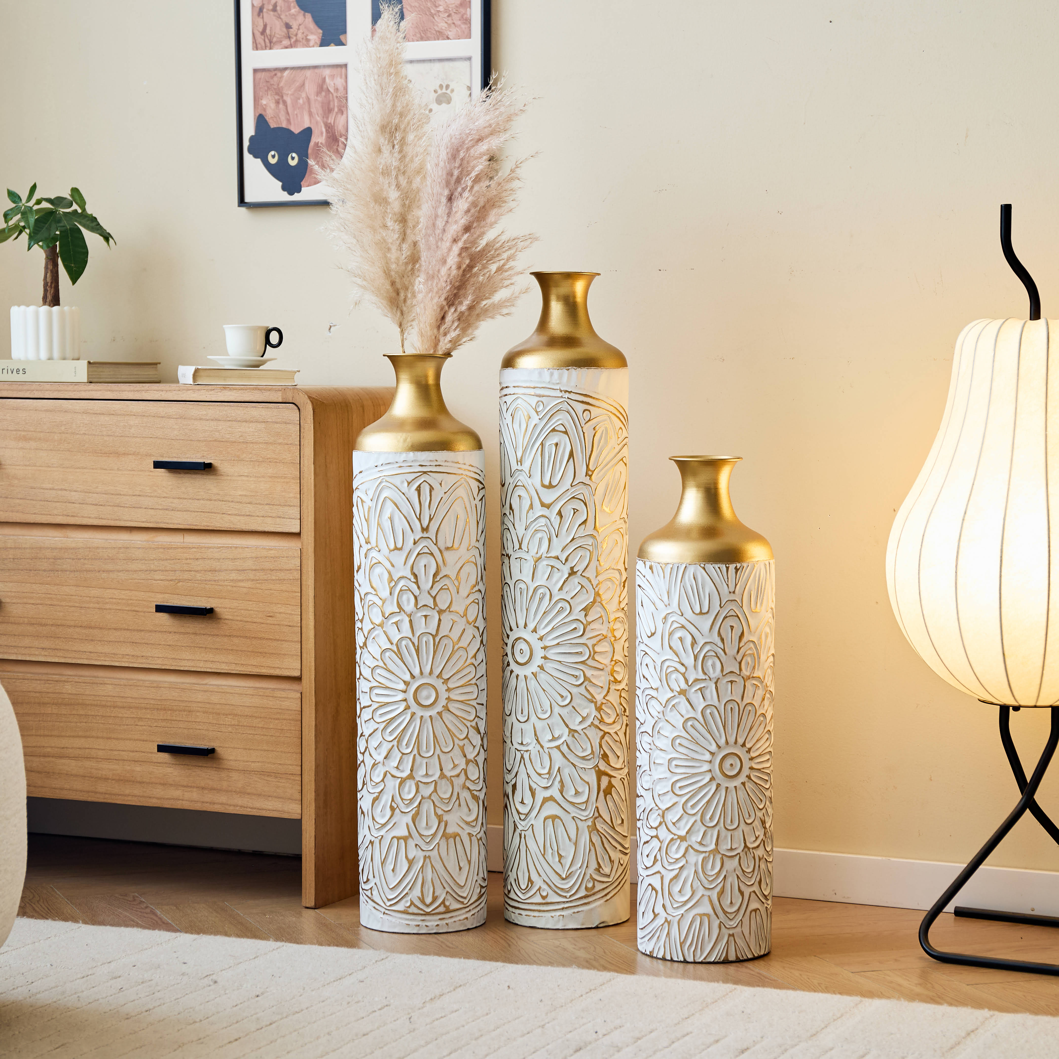 3-pieces home modern style decoration large glazed metal vase