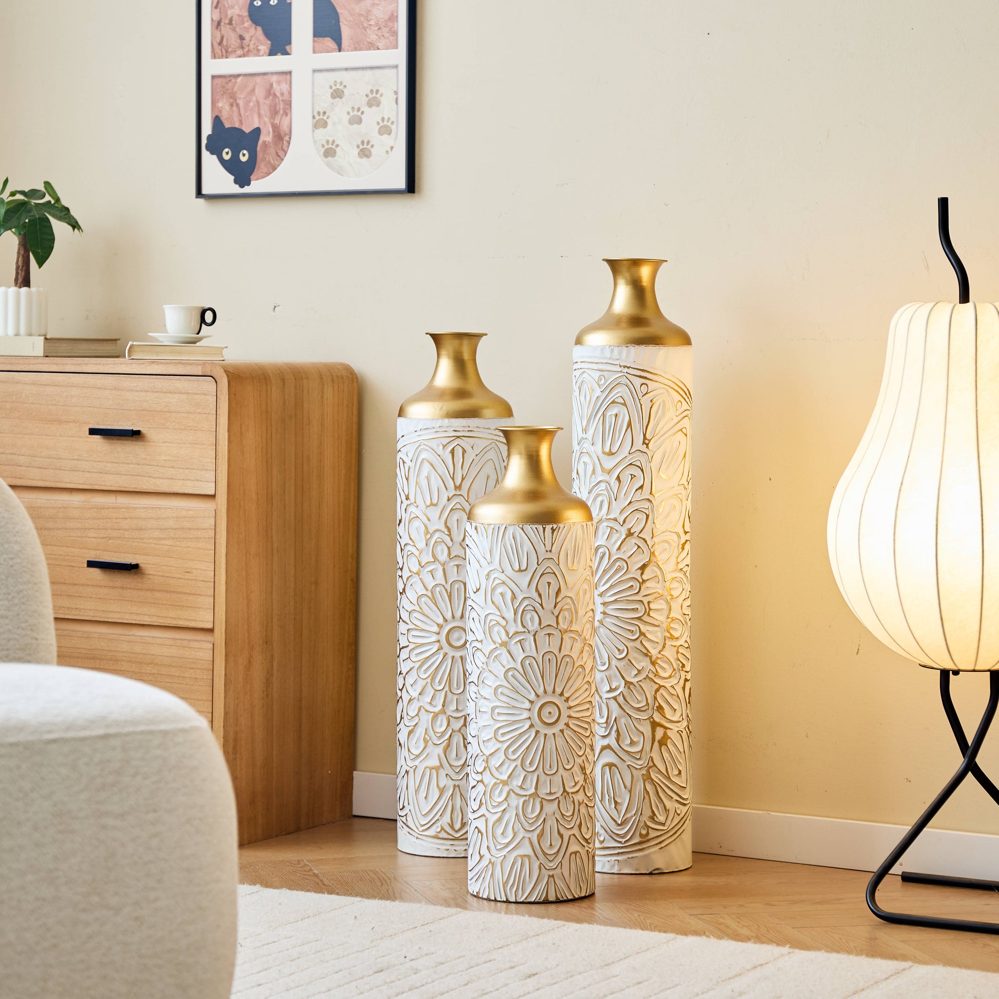 3-pieces home modern style decoration large glazed metal vase
