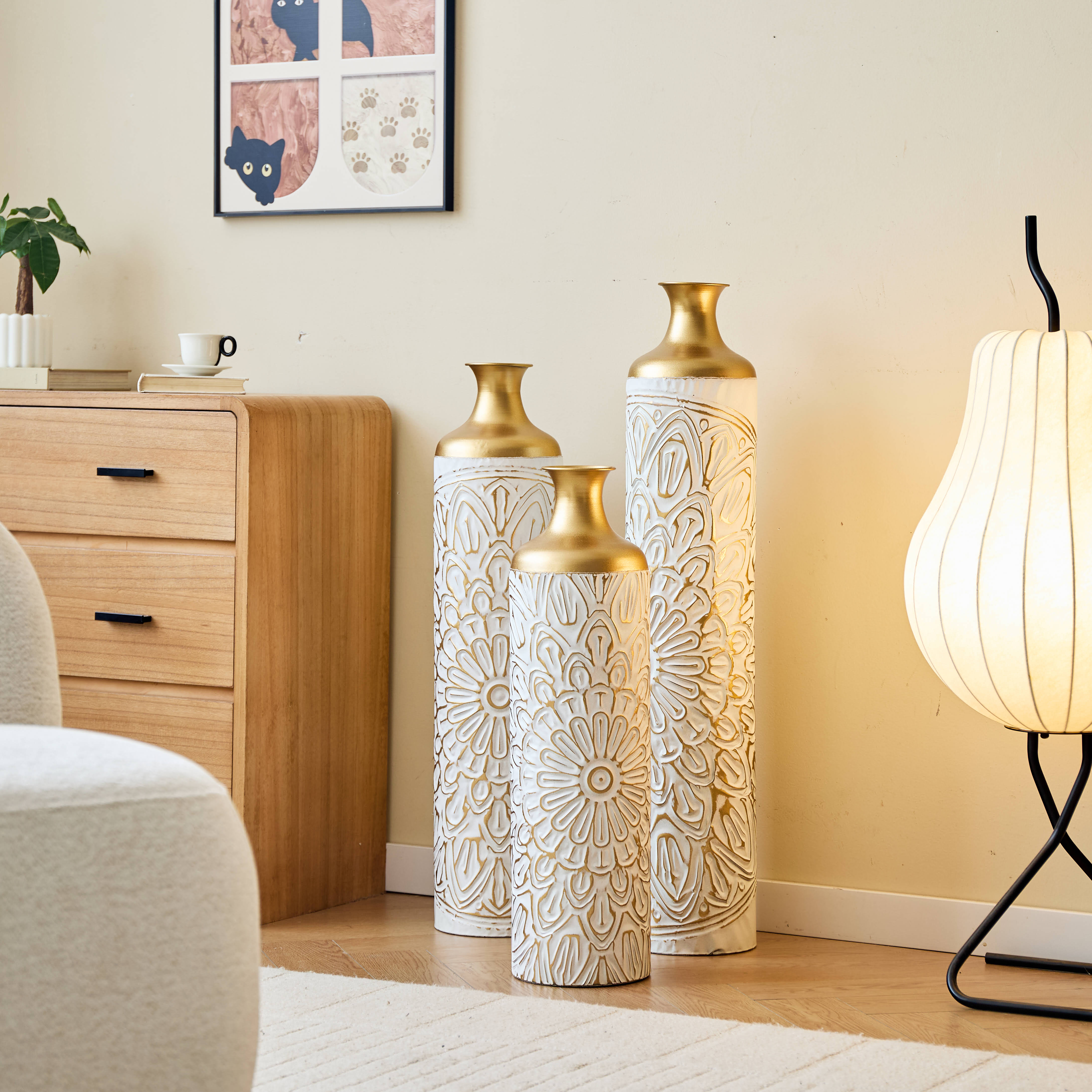 3-pieces home modern style decoration large glazed metal vase