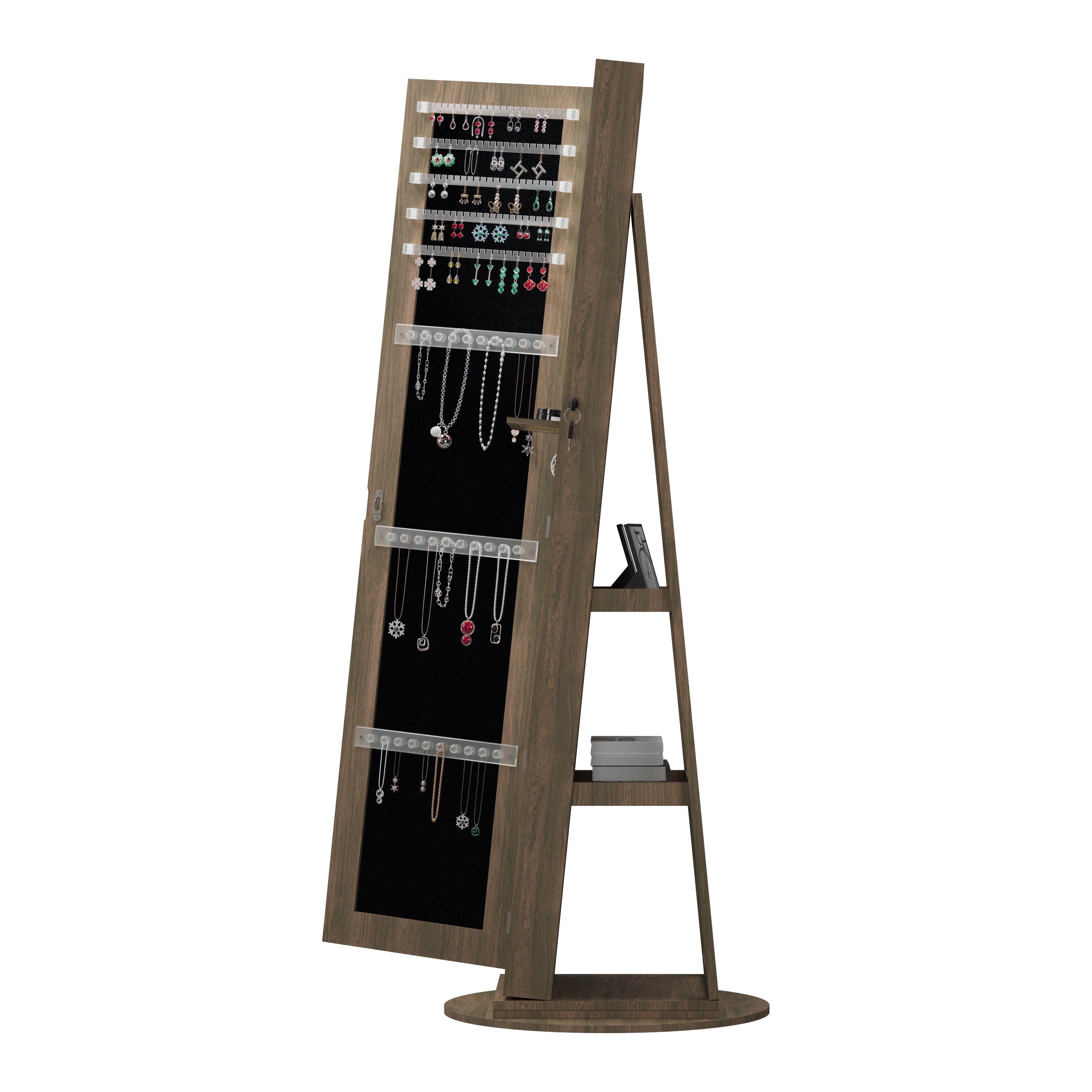 360° Lockable rotating jewelry cabinet with Full Length Mirror