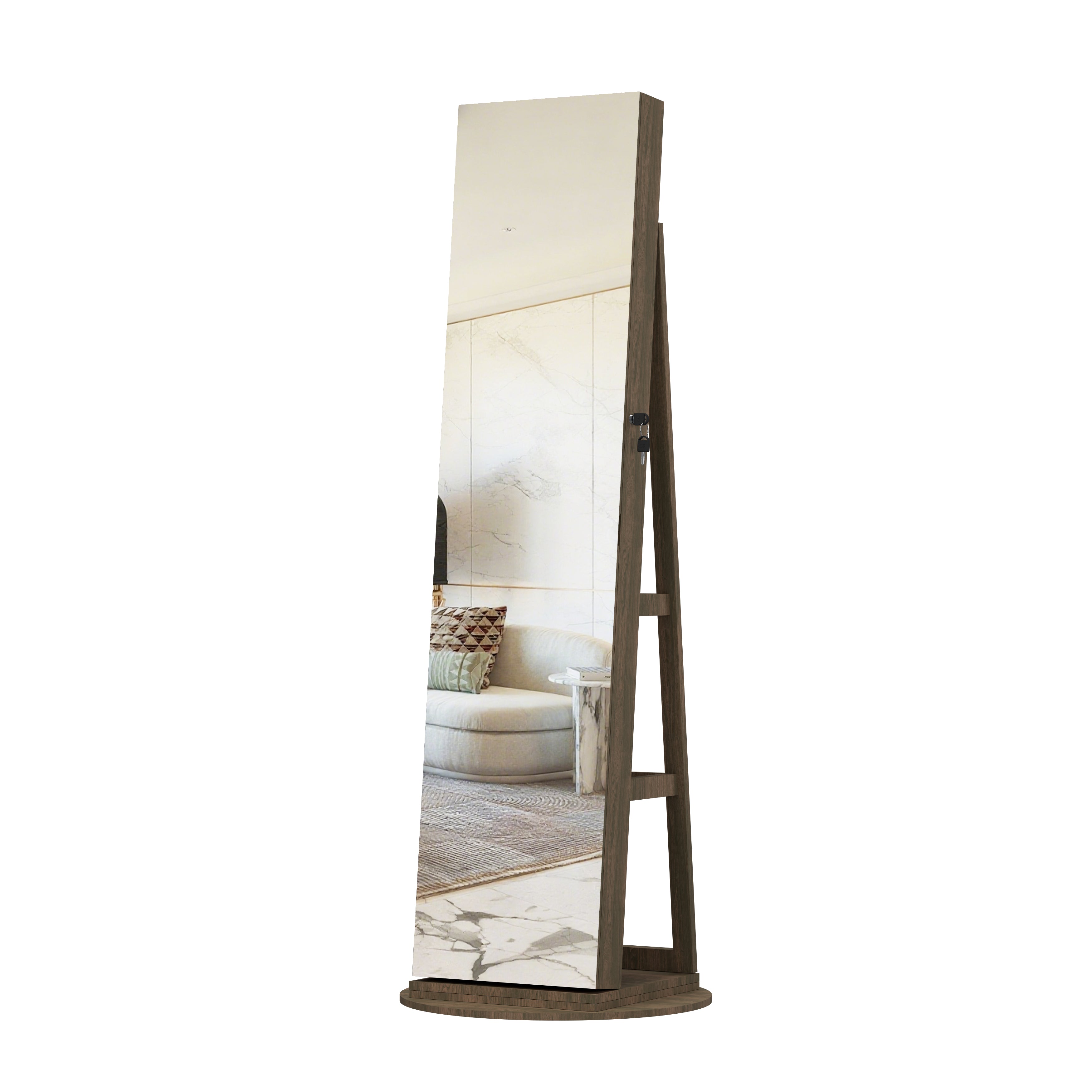 360° Lockable rotating jewelry cabinet with Full Length Mirror