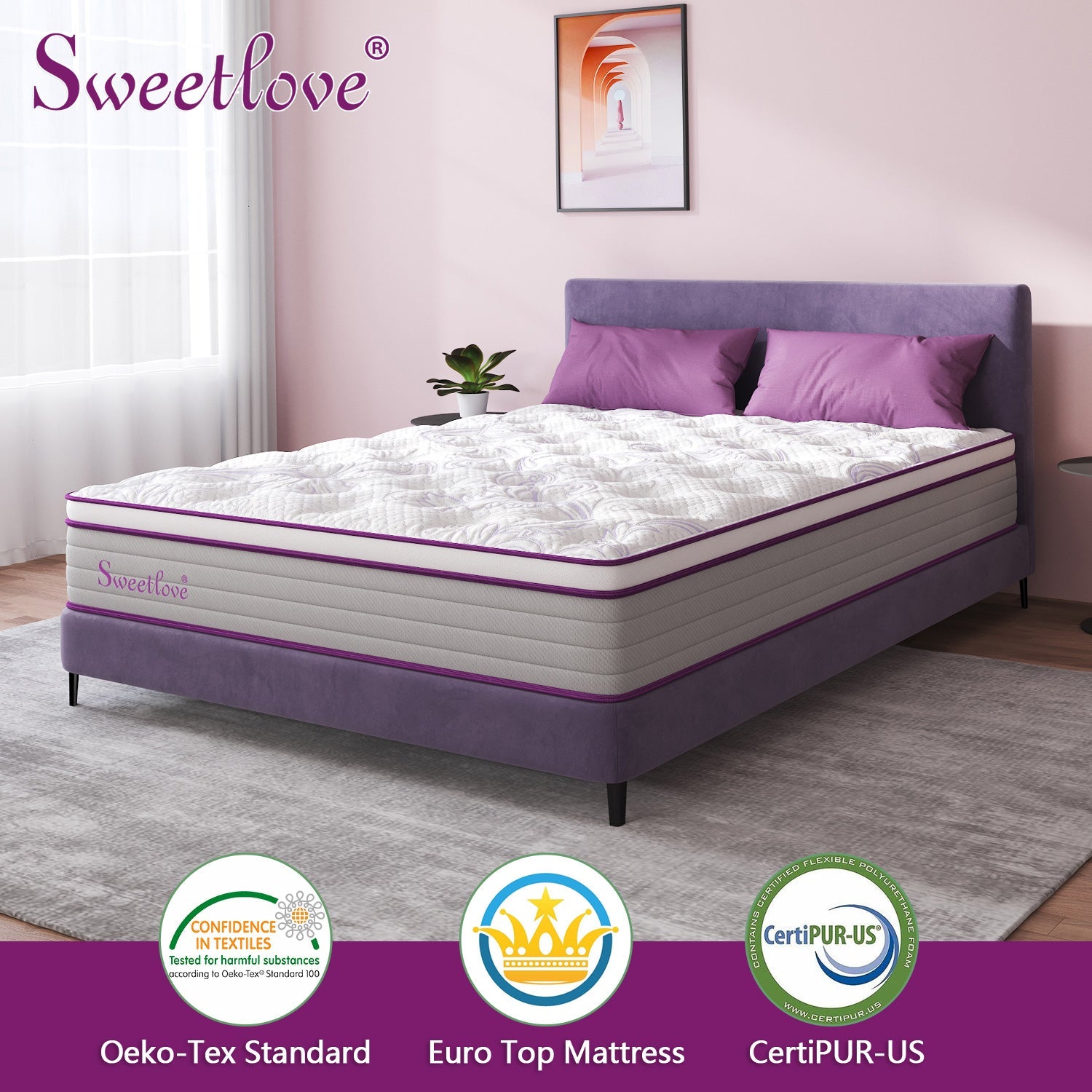 Sweetlove Queen Double King Single Bed Mattress Lavender Memory Foam No Spring