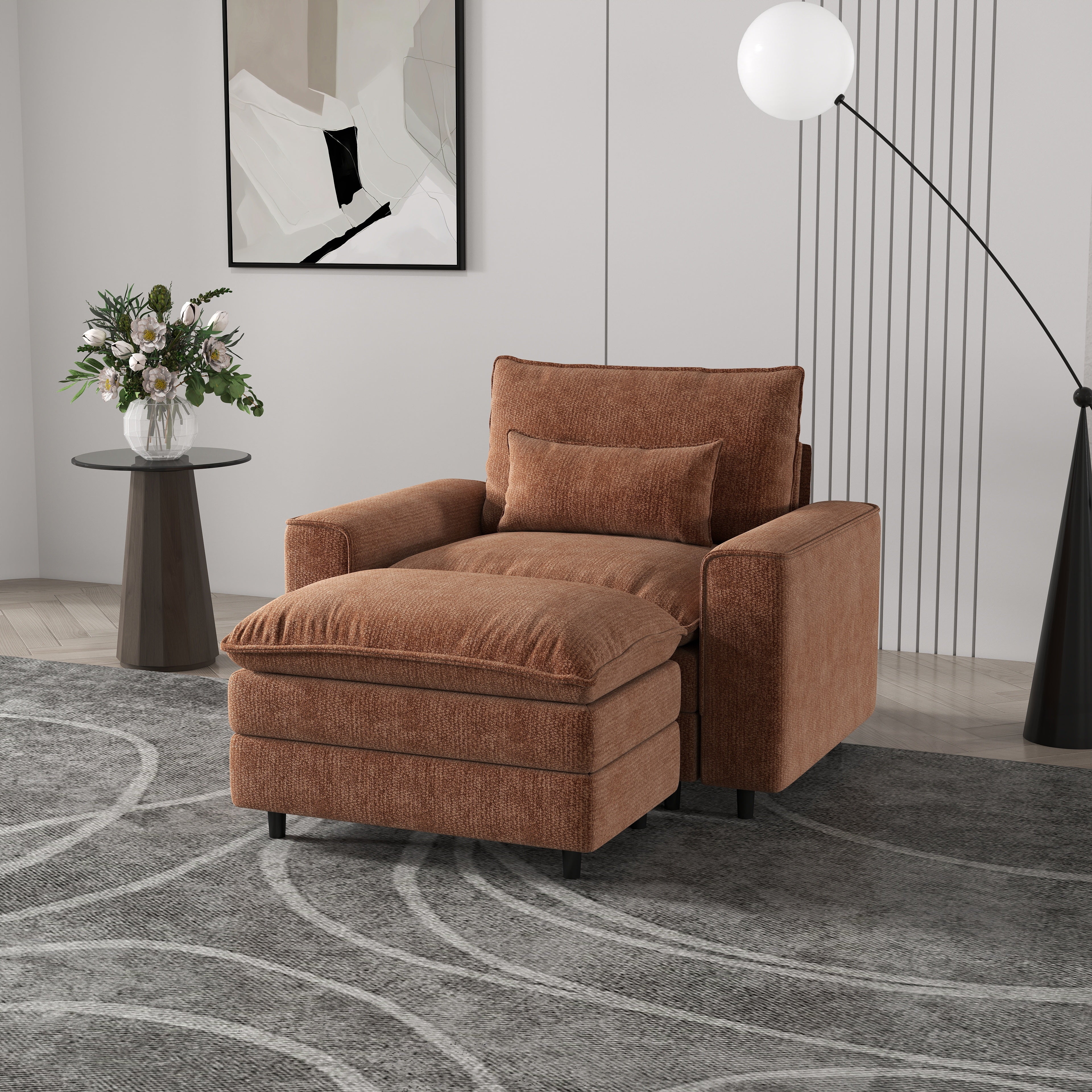 Comfort Combo: Single Sofa and Portable Footstool