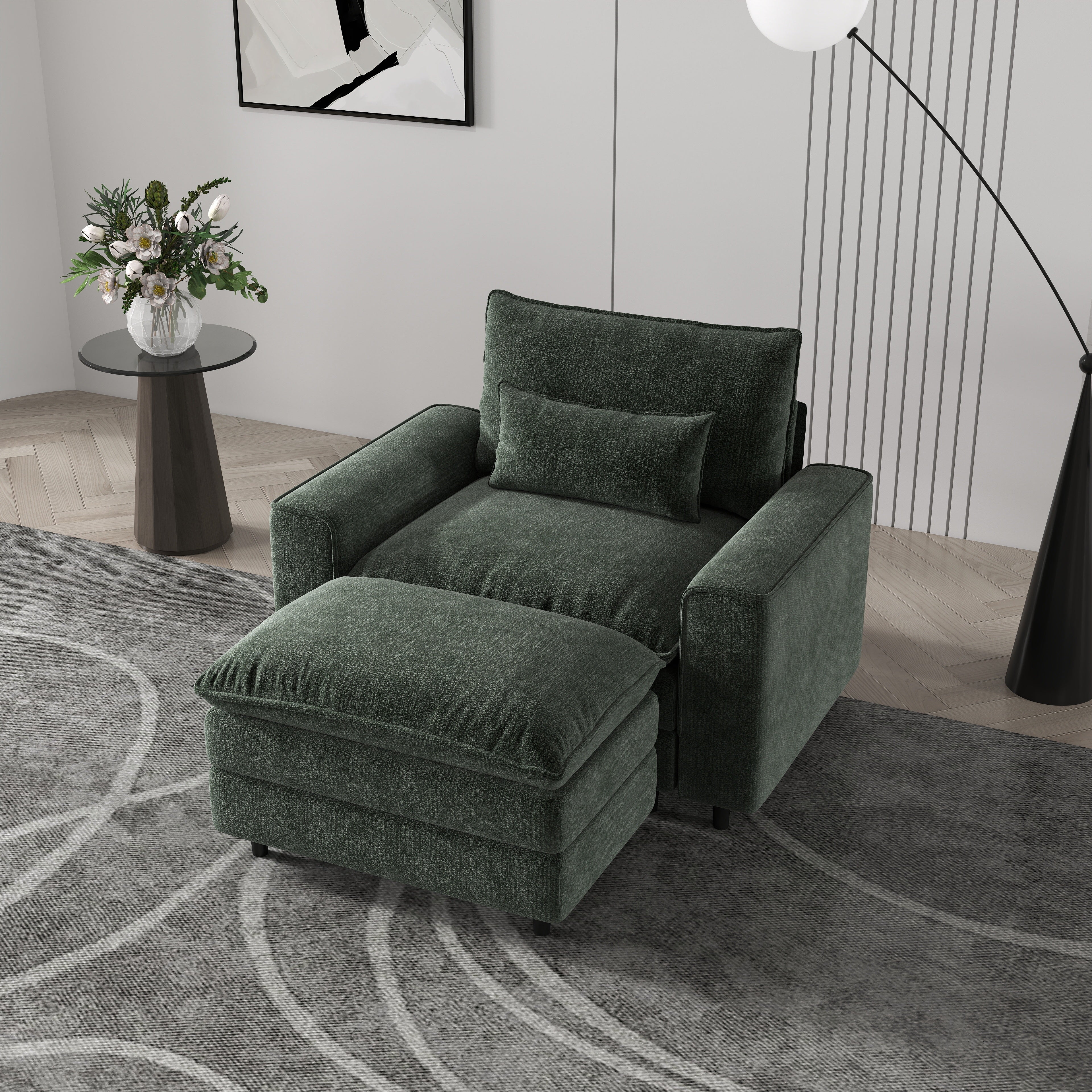 Comfort Combo: Single Sofa and Portable Footstool