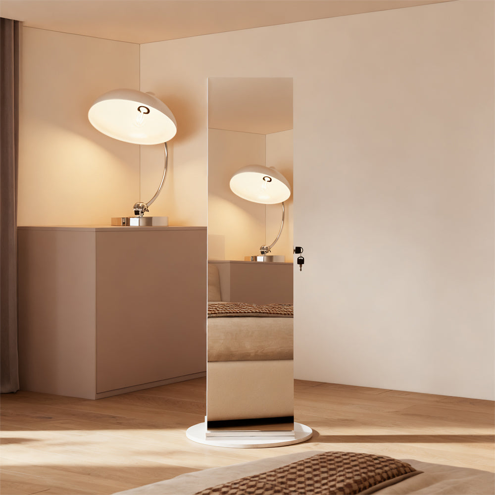 360° Lockable rotating jewelry cabinet with Full Length Mirror