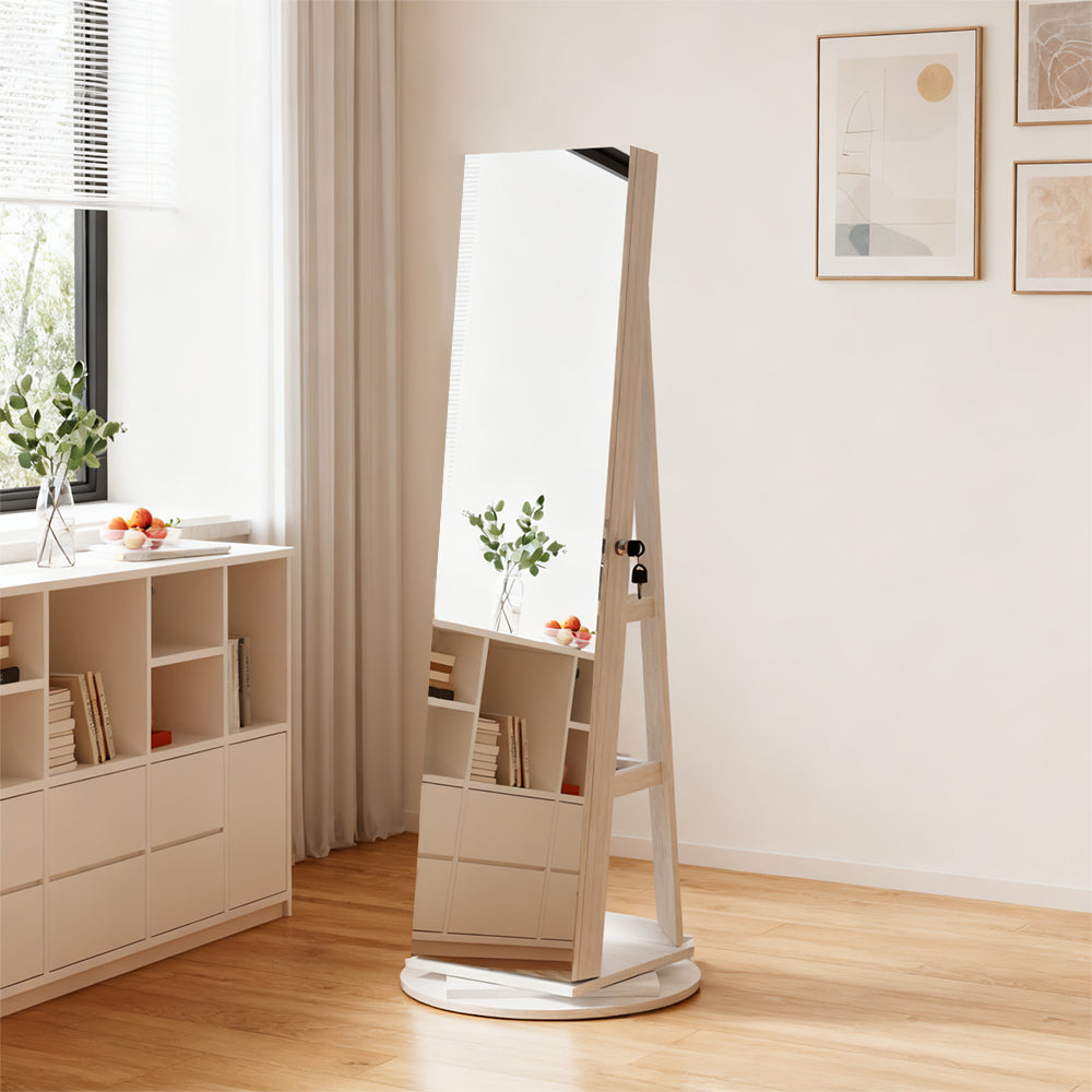 360° Lockable rotating jewelry cabinet with Full Length Mirror