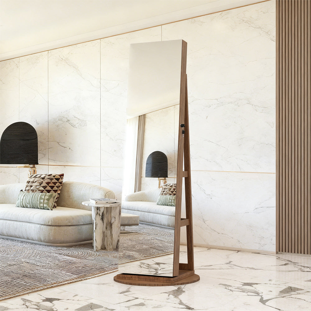 360° Lockable rotating jewelry cabinet with Full Length Mirror