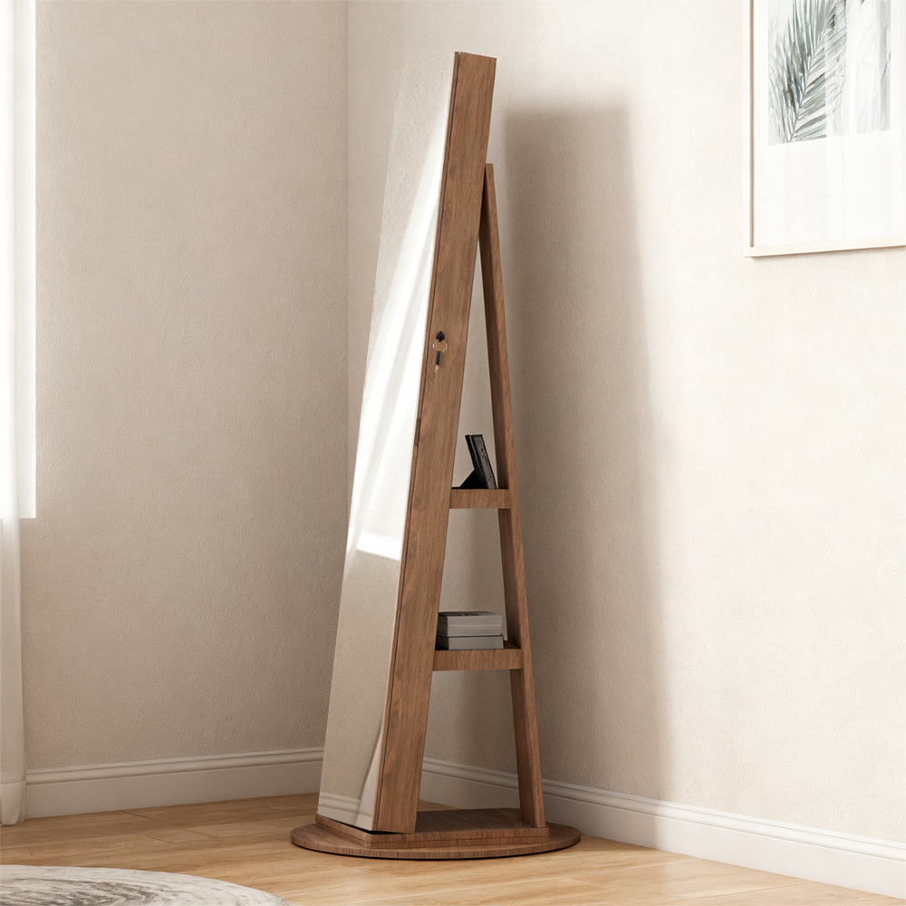 360° Lockable rotating jewelry cabinet with Full Length Mirror