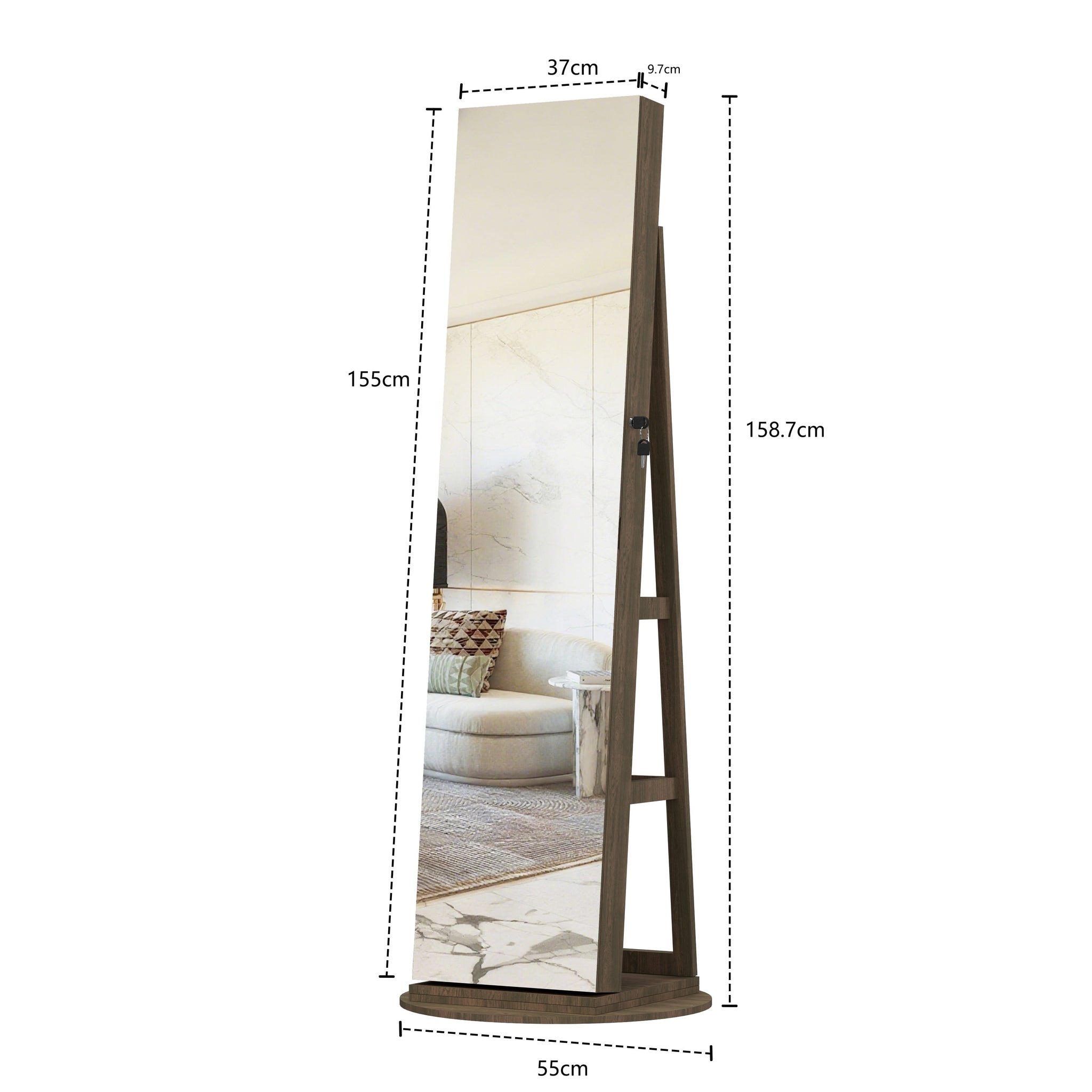 360° Lockable rotating jewelry cabinet with Full Length Mirror