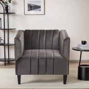 Classic Brown/Navy Blue Plush Velvet Upholstered Accent Chair