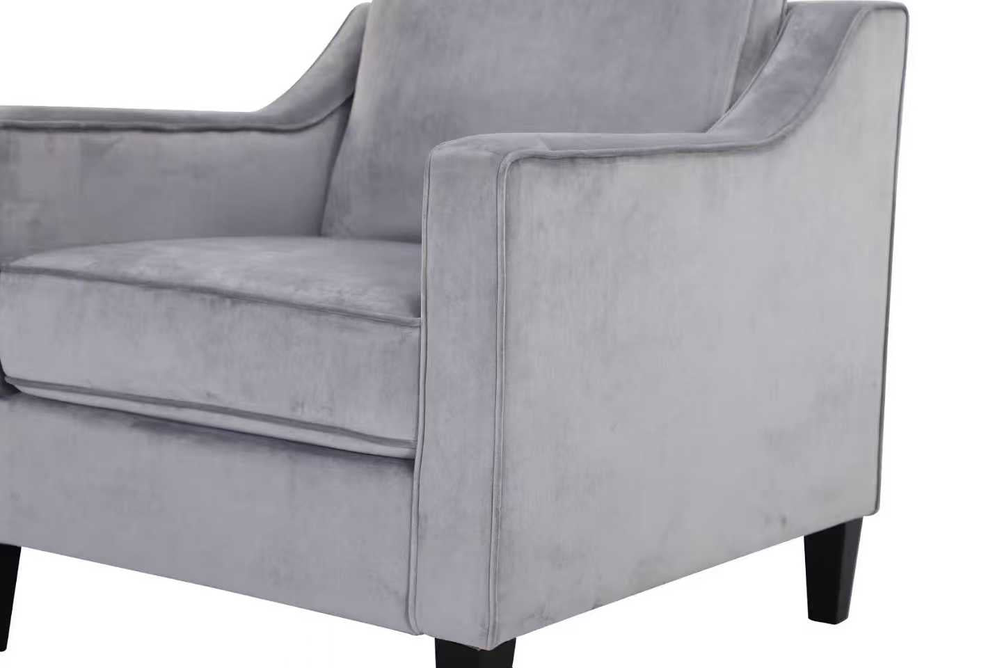 Modern Light Gray Plush Velvet Upholstered Accent Armchair