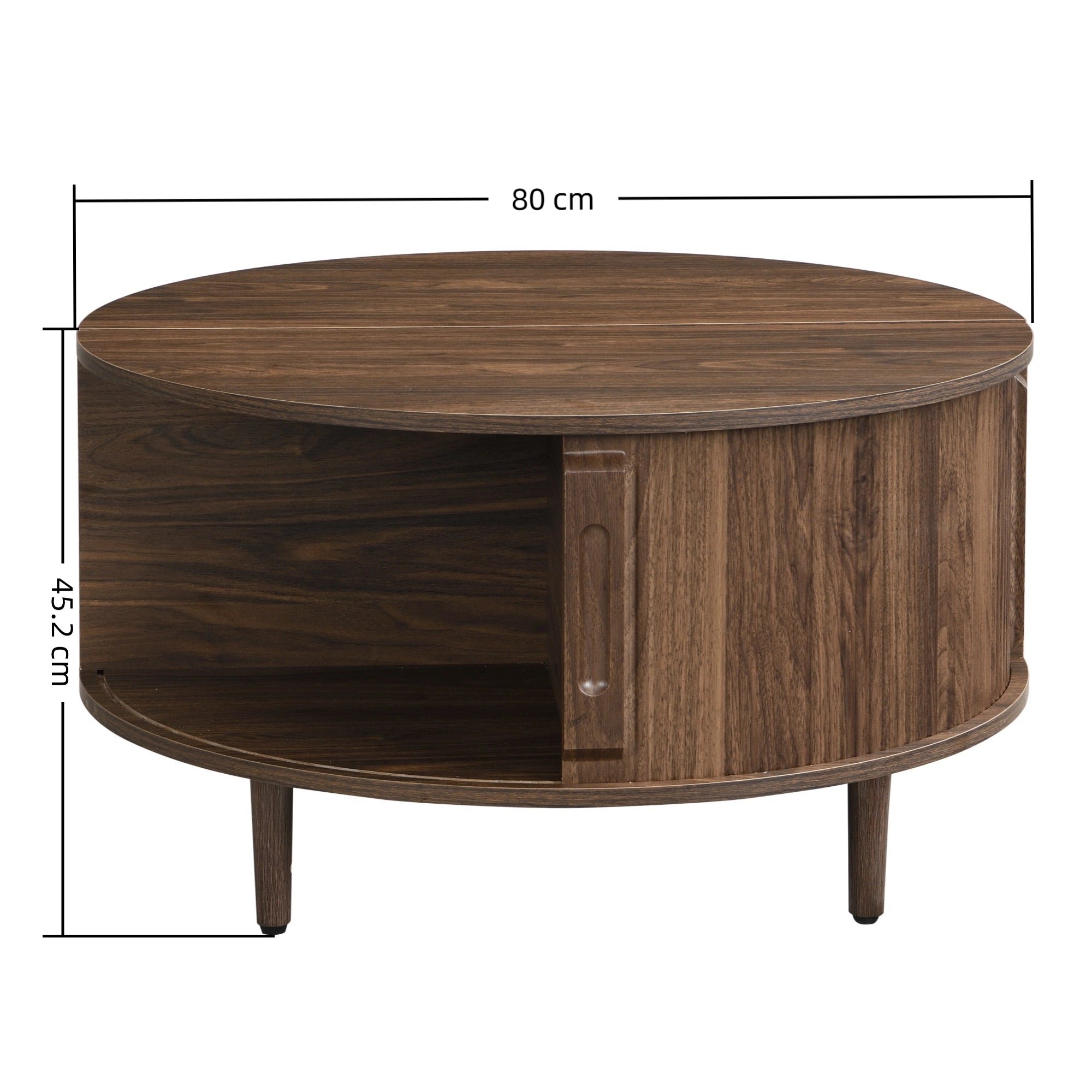 Storage Round Coffee Table, with Sliding Cabinet Door