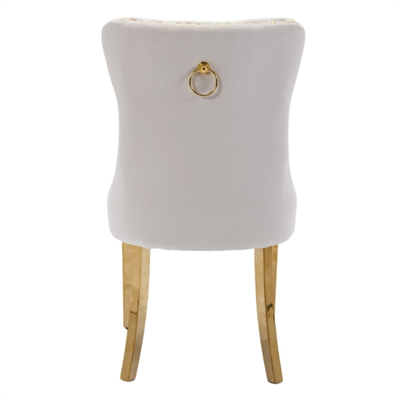 AADEN 2x Velvlet Dining chairs with Golden Metal Legs, Rings and Studs- Grey