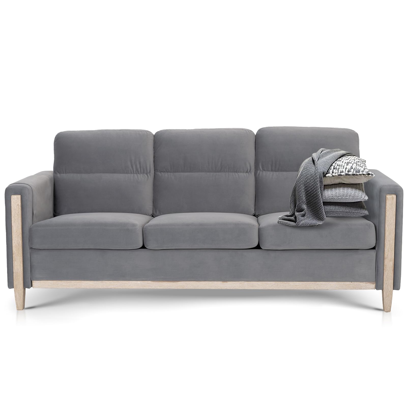 Modern Beige/Grey Comfortable 3-Seater Fabric Upholstered Sofa