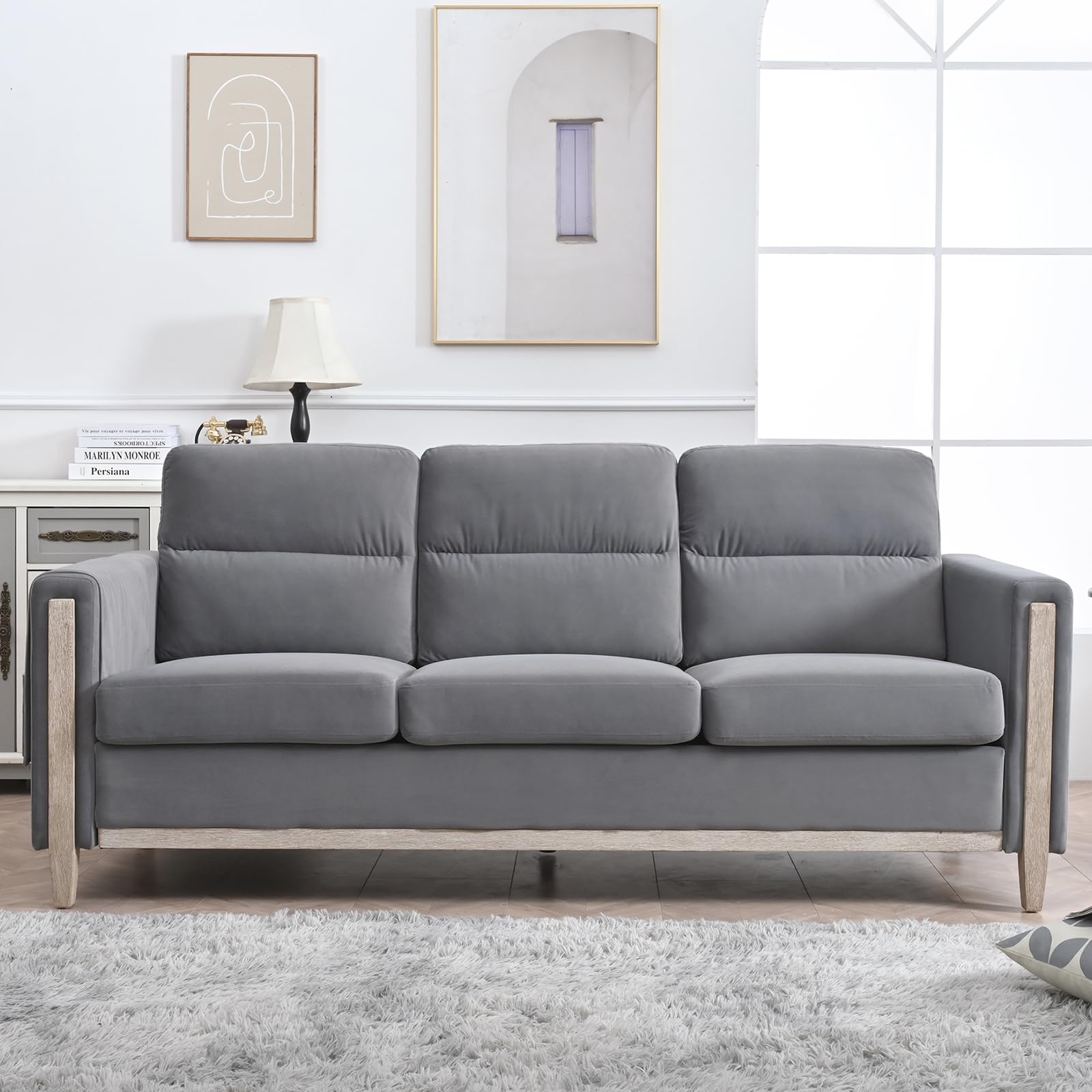 Modern Beige/Grey Comfortable 3-Seater Fabric Upholstered Sofa