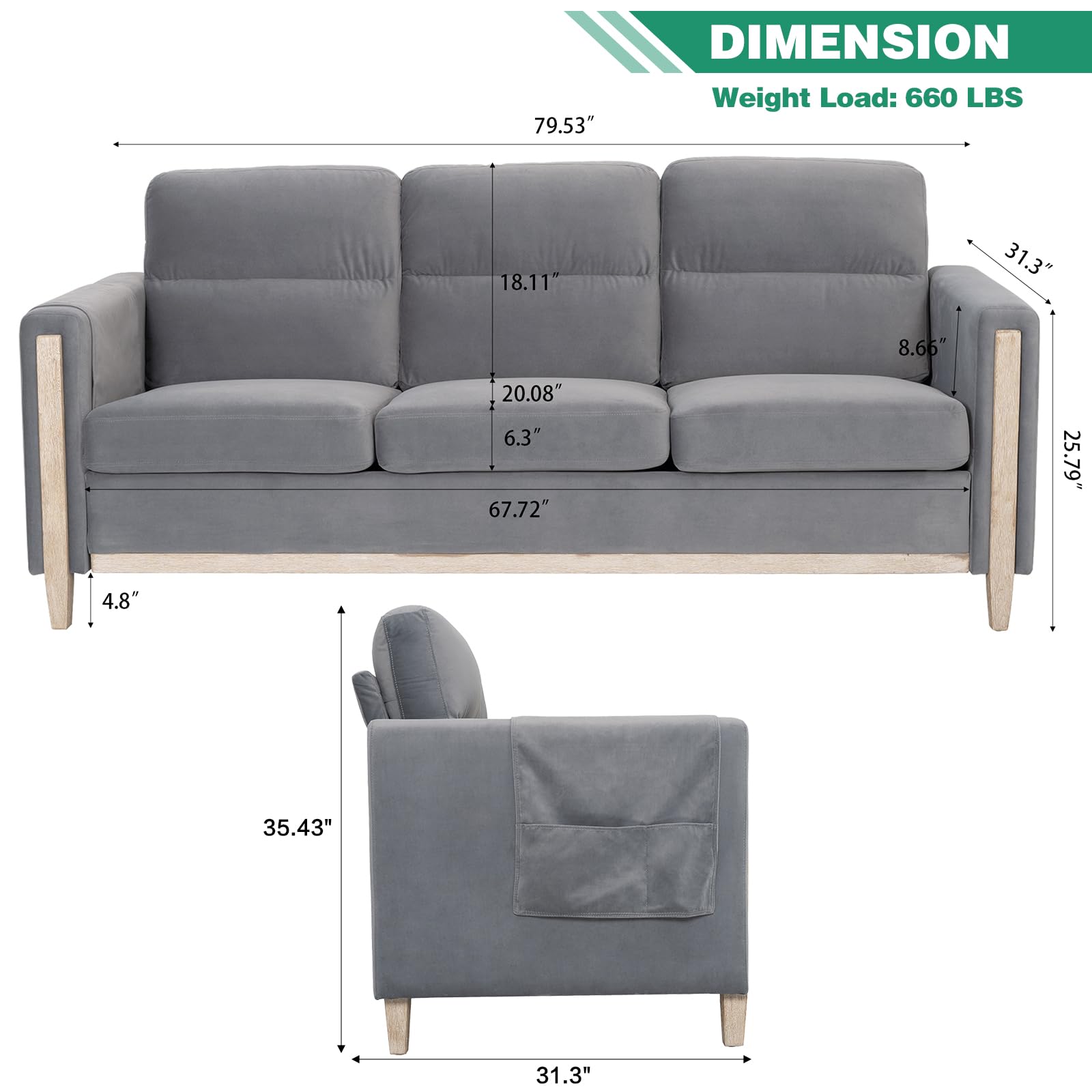 Modern Beige/Grey Comfortable 3-Seater Fabric Upholstered Sofa