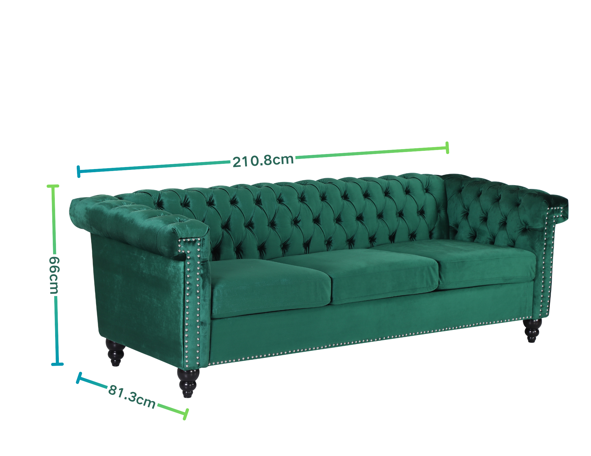 Chesterfield White PU Leather/Emerald Green Tufted 3-Seater Sofa
