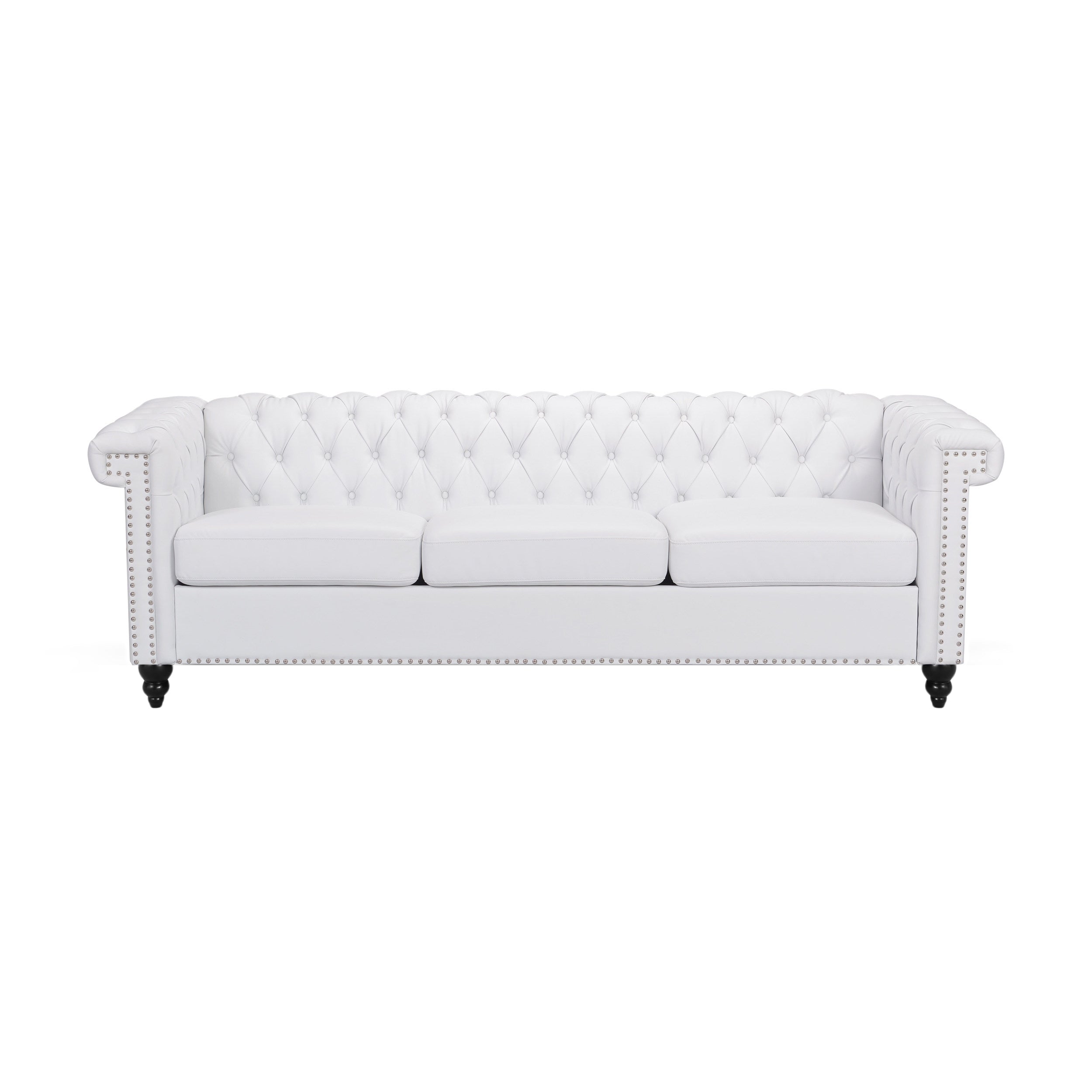 Chesterfield White PU Leather/Emerald Green Tufted 3-Seater Sofa