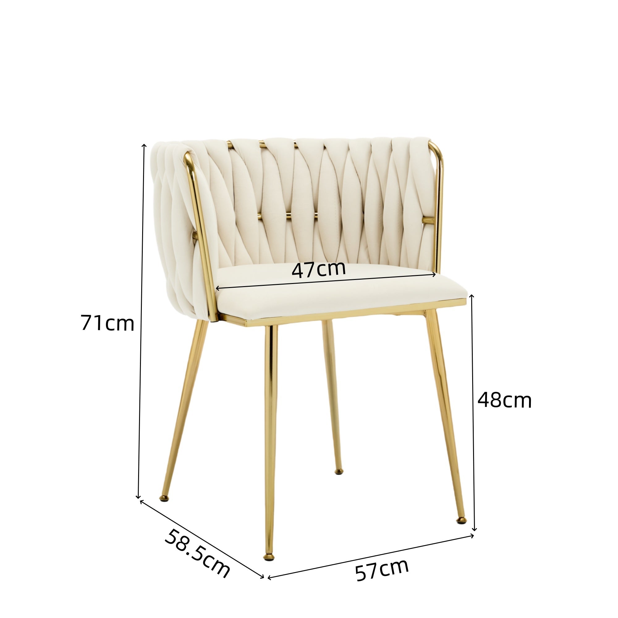 Velvet Dining Chairs Set of 2, Woven Upholstered Dining Chairs with Gold Metal Legs