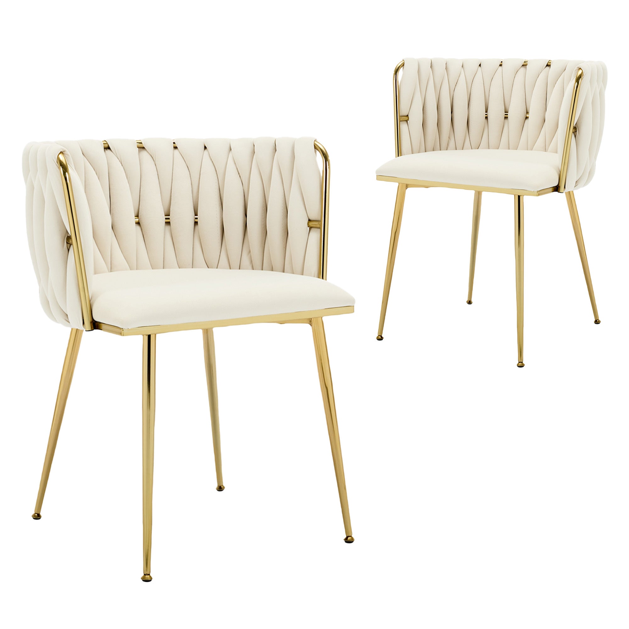 Velvet Dining Chairs Set of 2, Woven Upholstered Dining Chairs with Gold Metal Legs