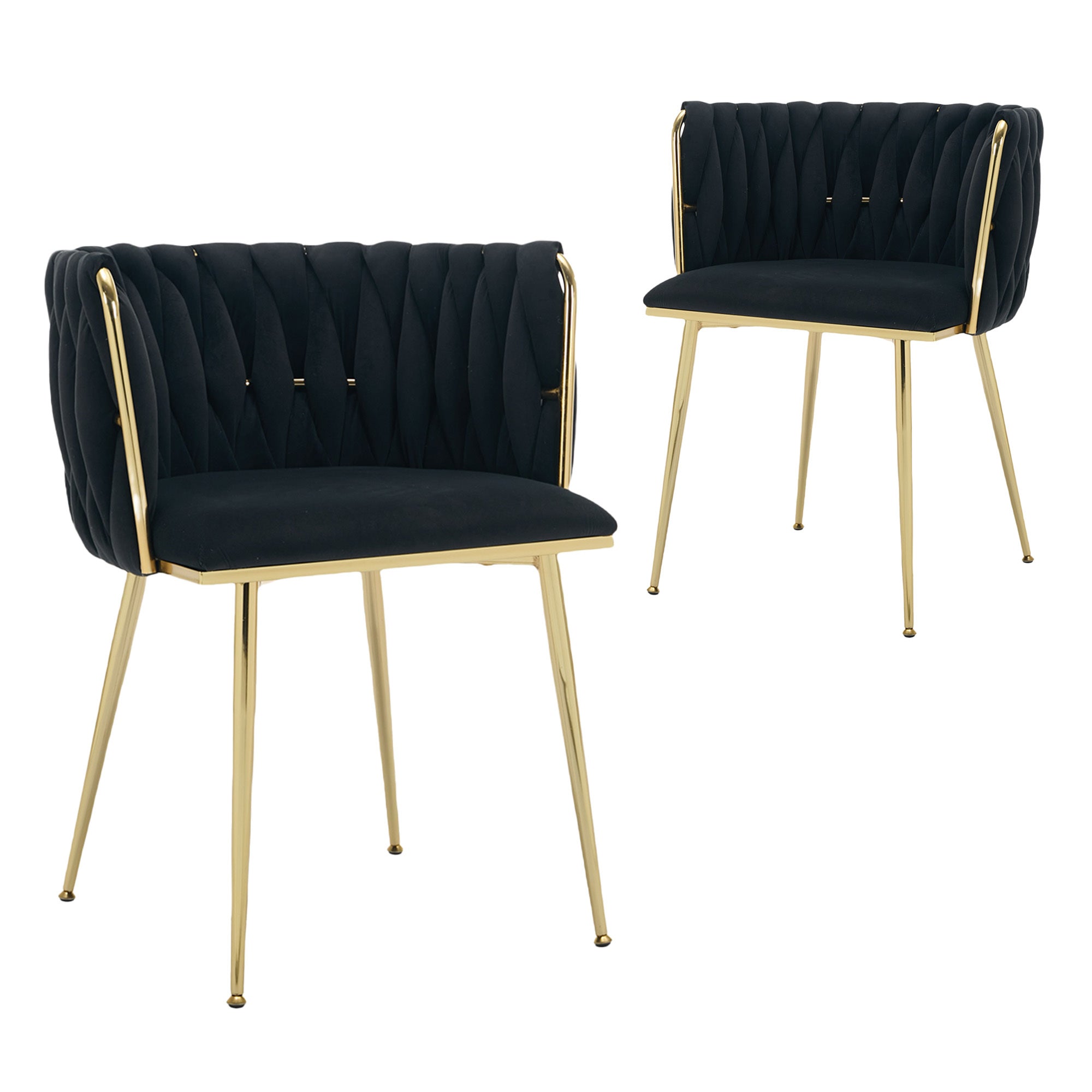 Velvet Dining Chairs Set of 2, Woven Upholstered Dining Chairs with Gold Metal Legs