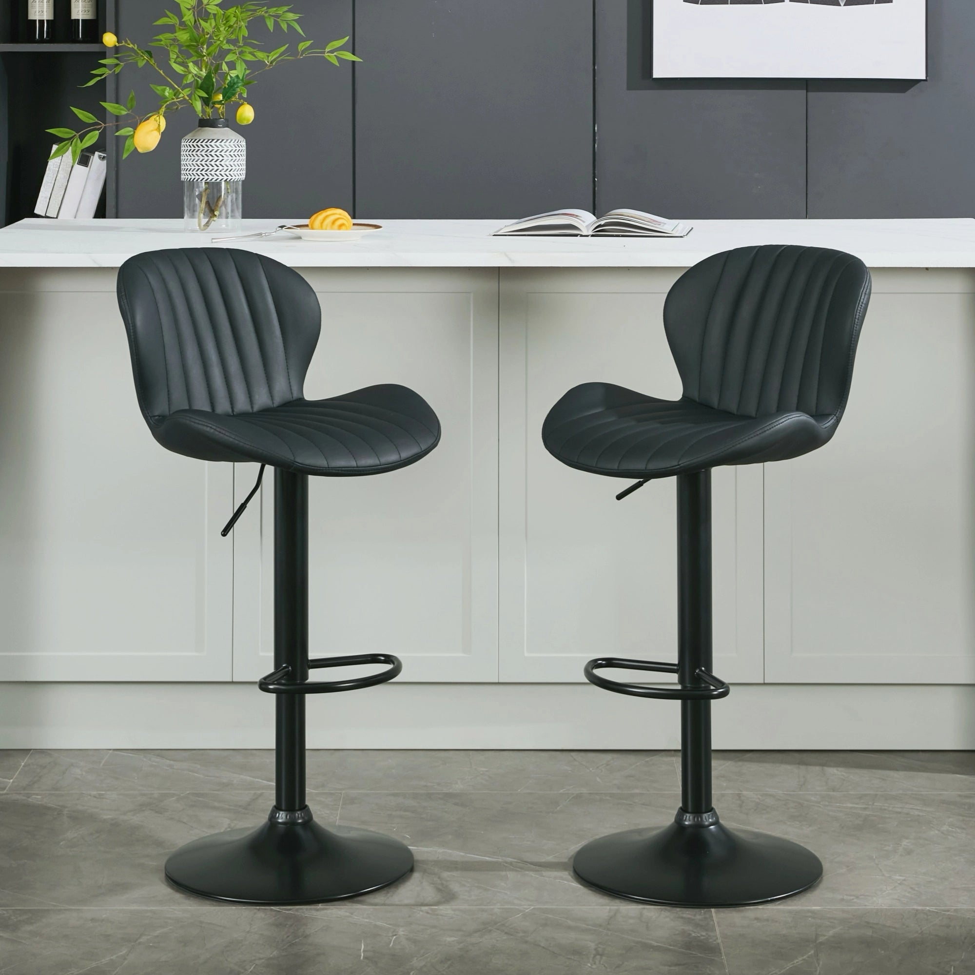 Set of 2 Modern Faux Leather Swivel Bar Stools