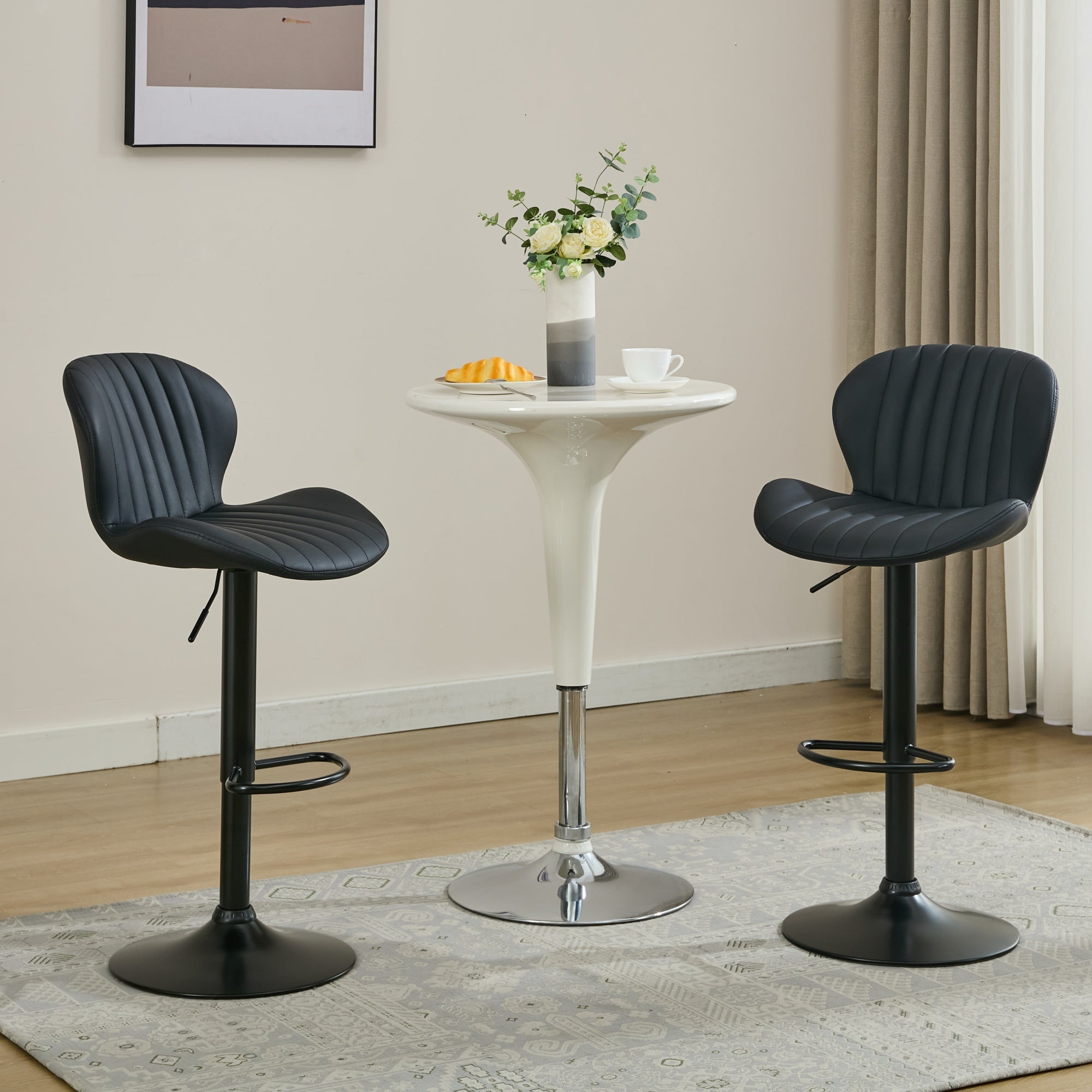 Set of 2 Modern Faux Leather Swivel Bar Stools