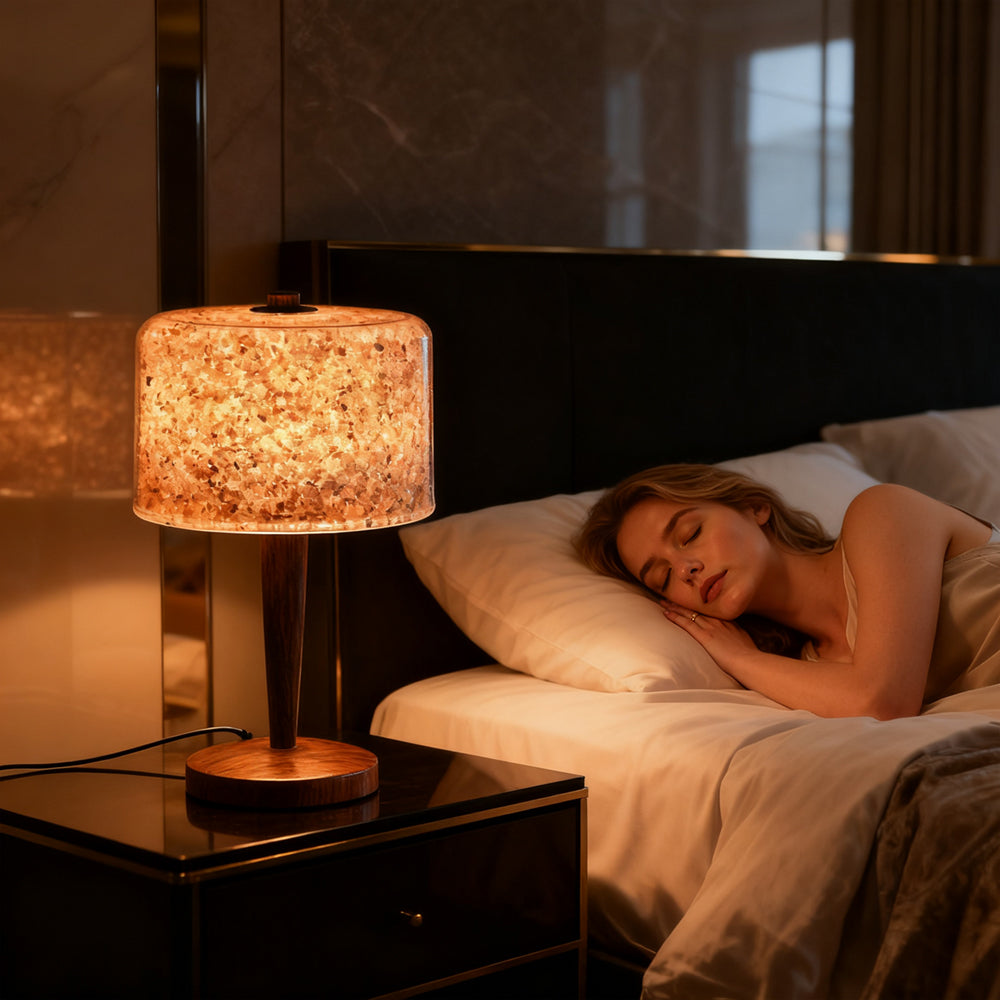 Adjustable brightness Himalayan art table lamp with USB port