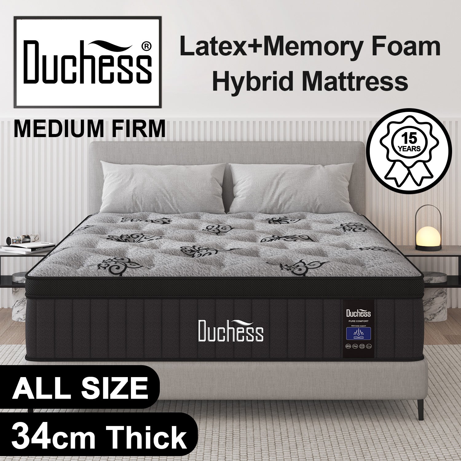 Duchess DOUBLE KING SINGLE Mattress Bed Euro Top Pocket Spring Medium Firm 34cm