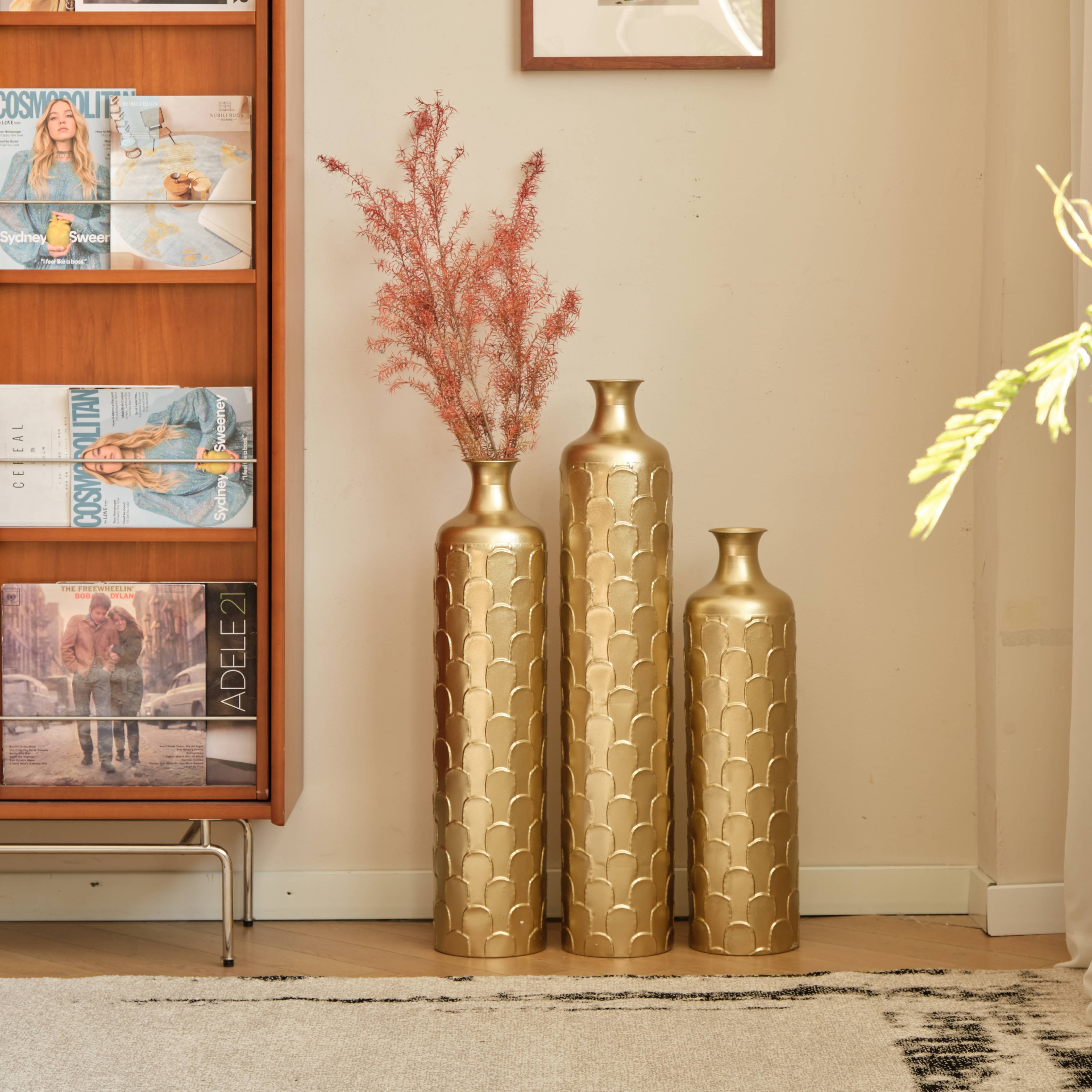Floor metal vases decorated metal vases set of 3 gorgeous decoration